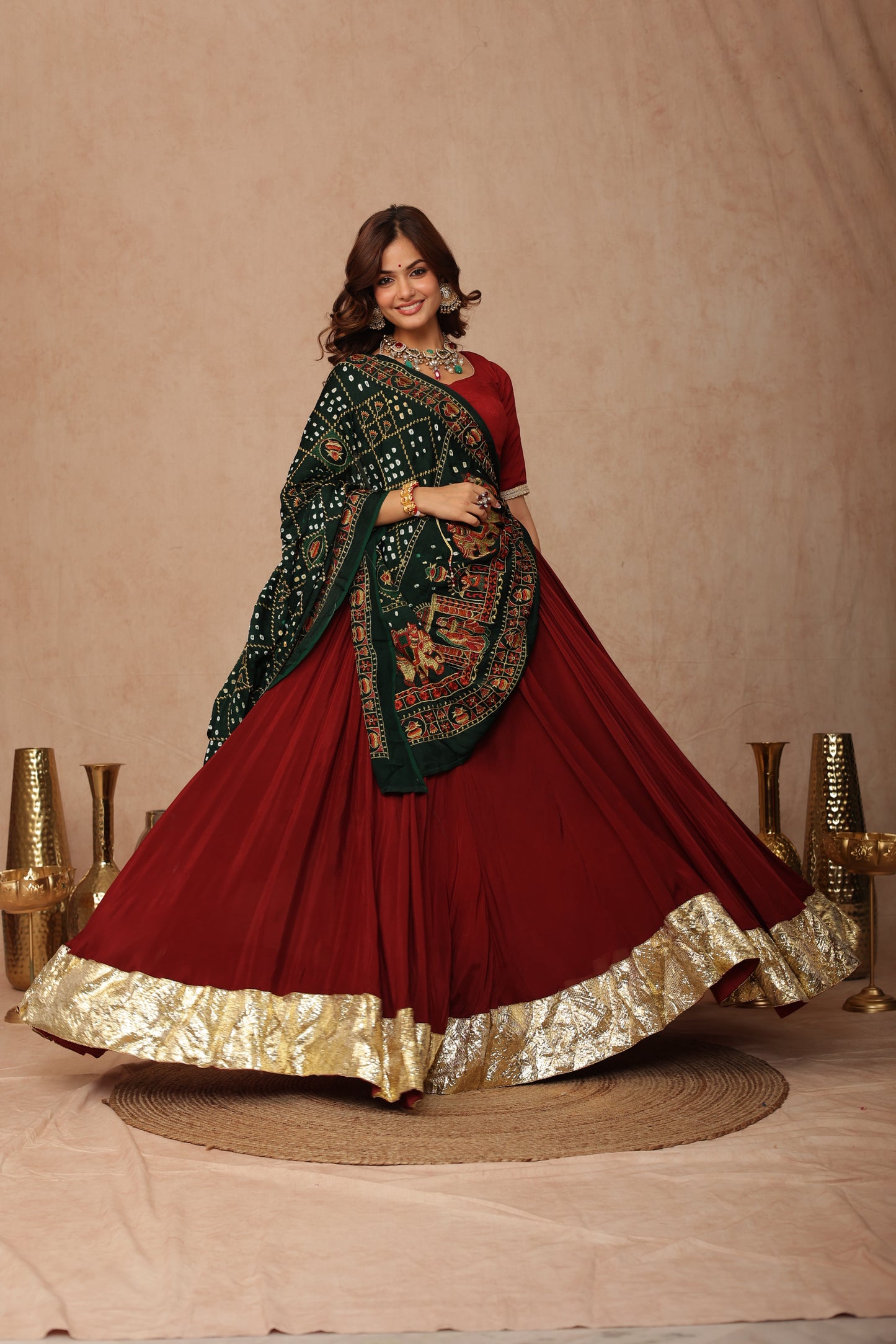 Maroon Chinon Lehenga