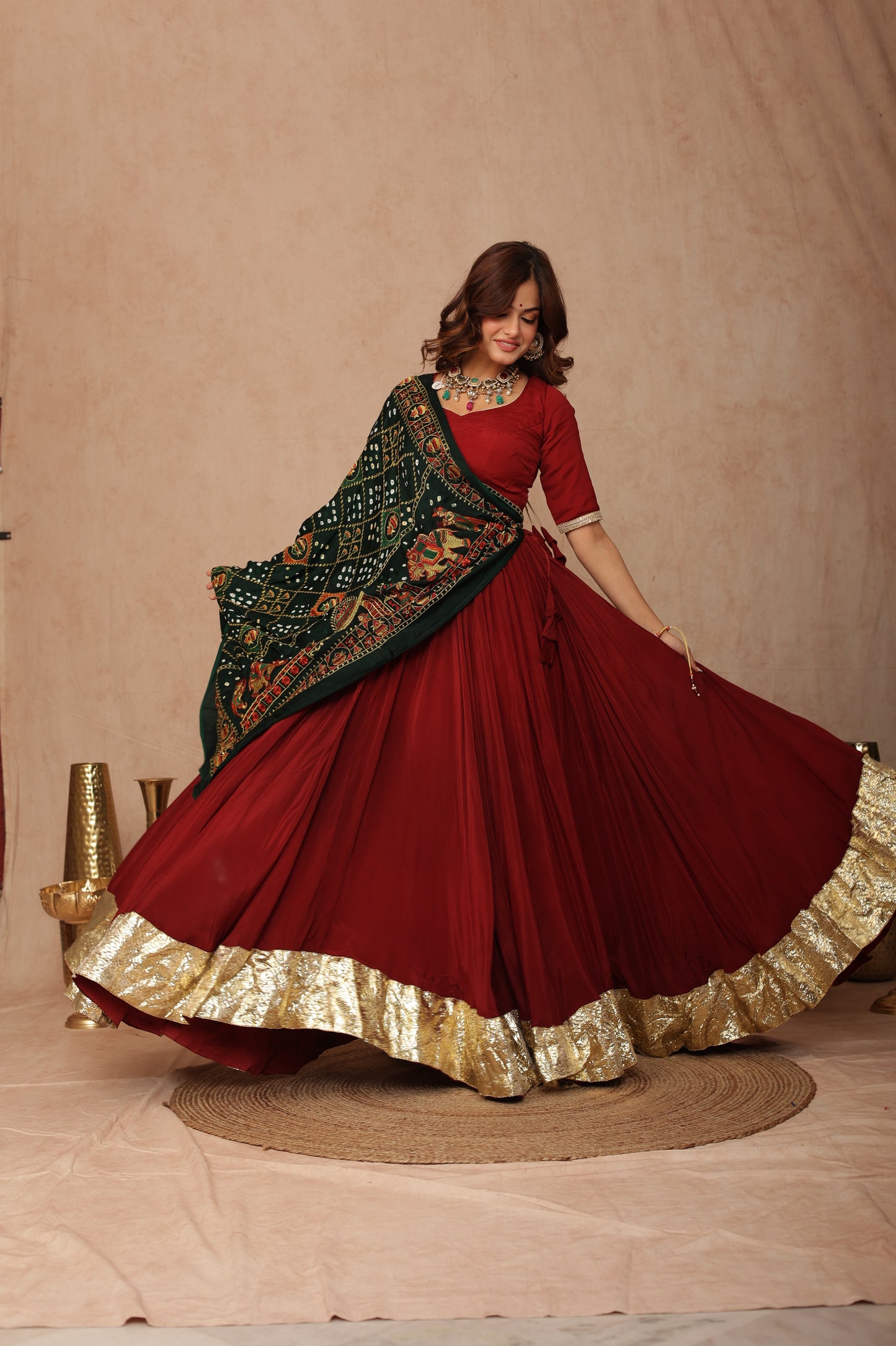 Maroon Chinon Lehenga
