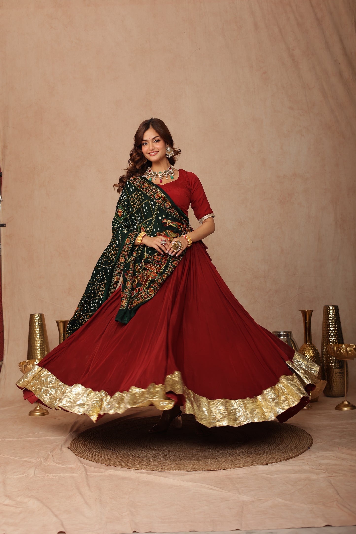 Maroon Chinon Lehenga