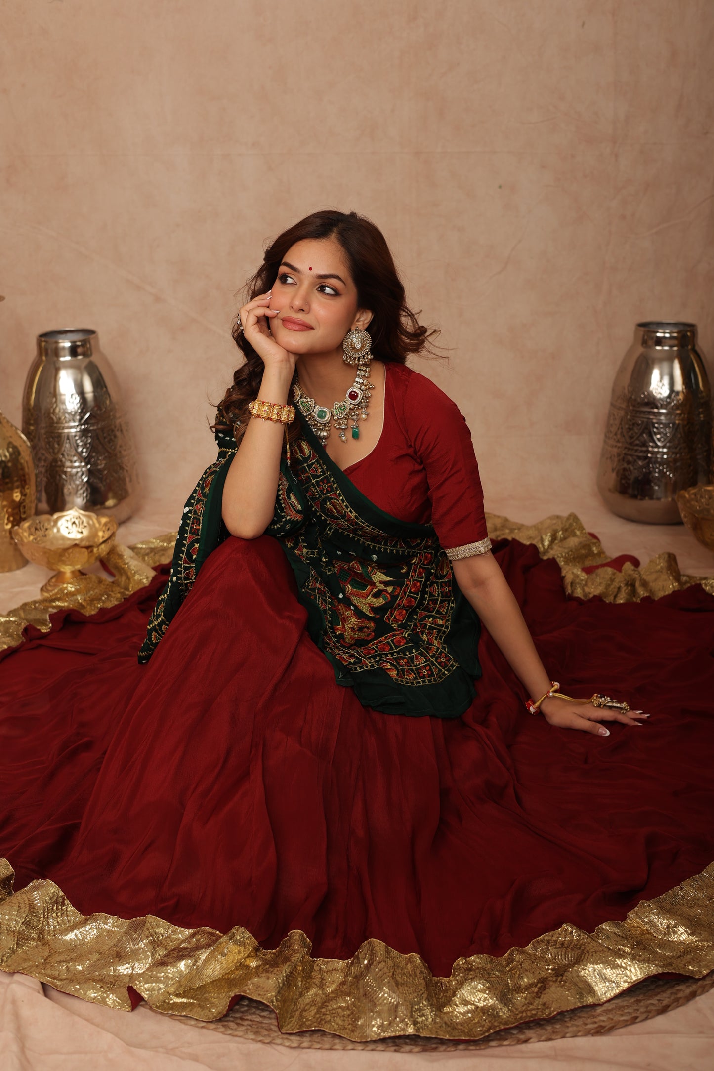 Maroon Chinon Lehenga