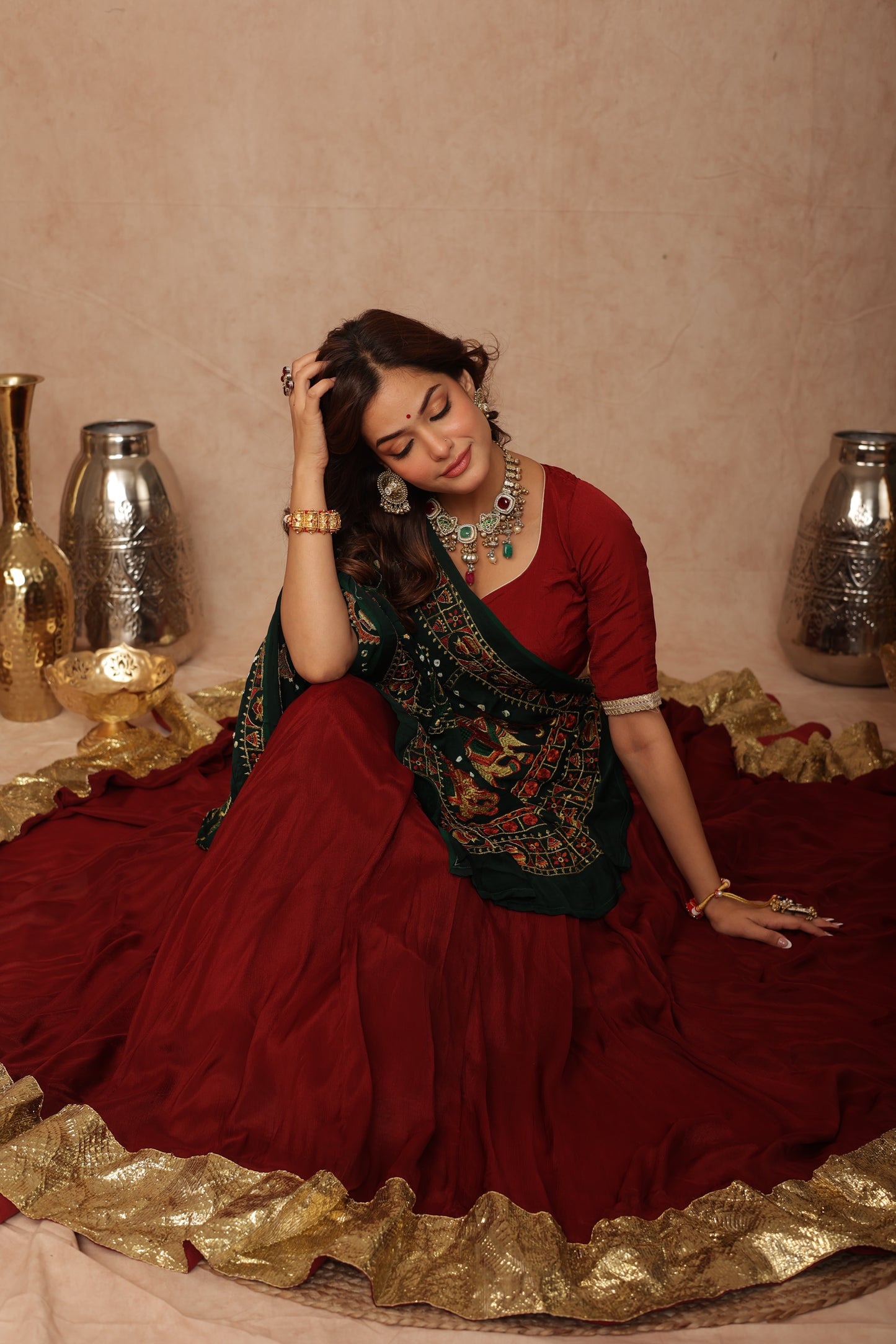 Maroon Chinon Lehenga
