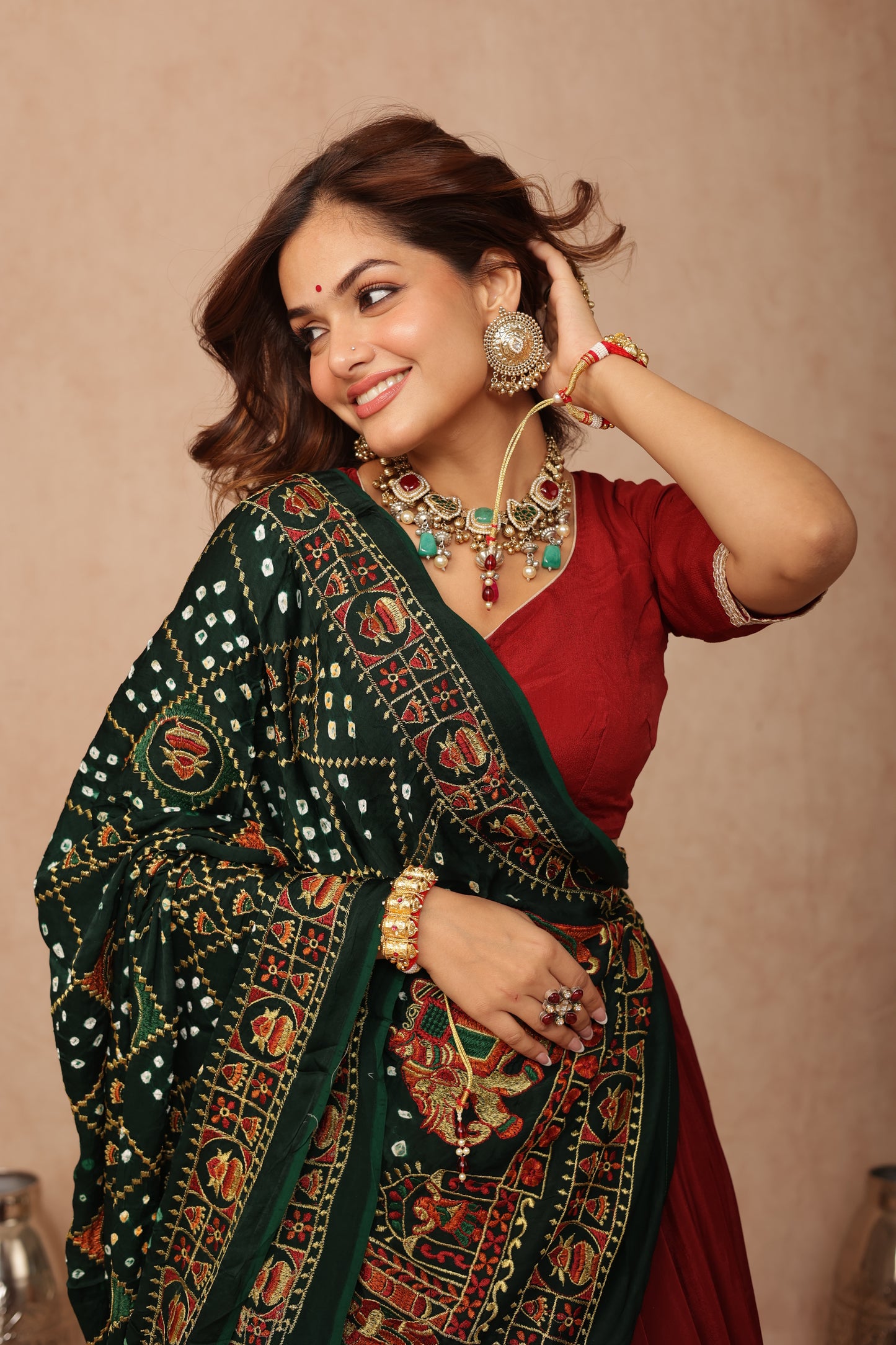 Maroon Chinon Lehenga
