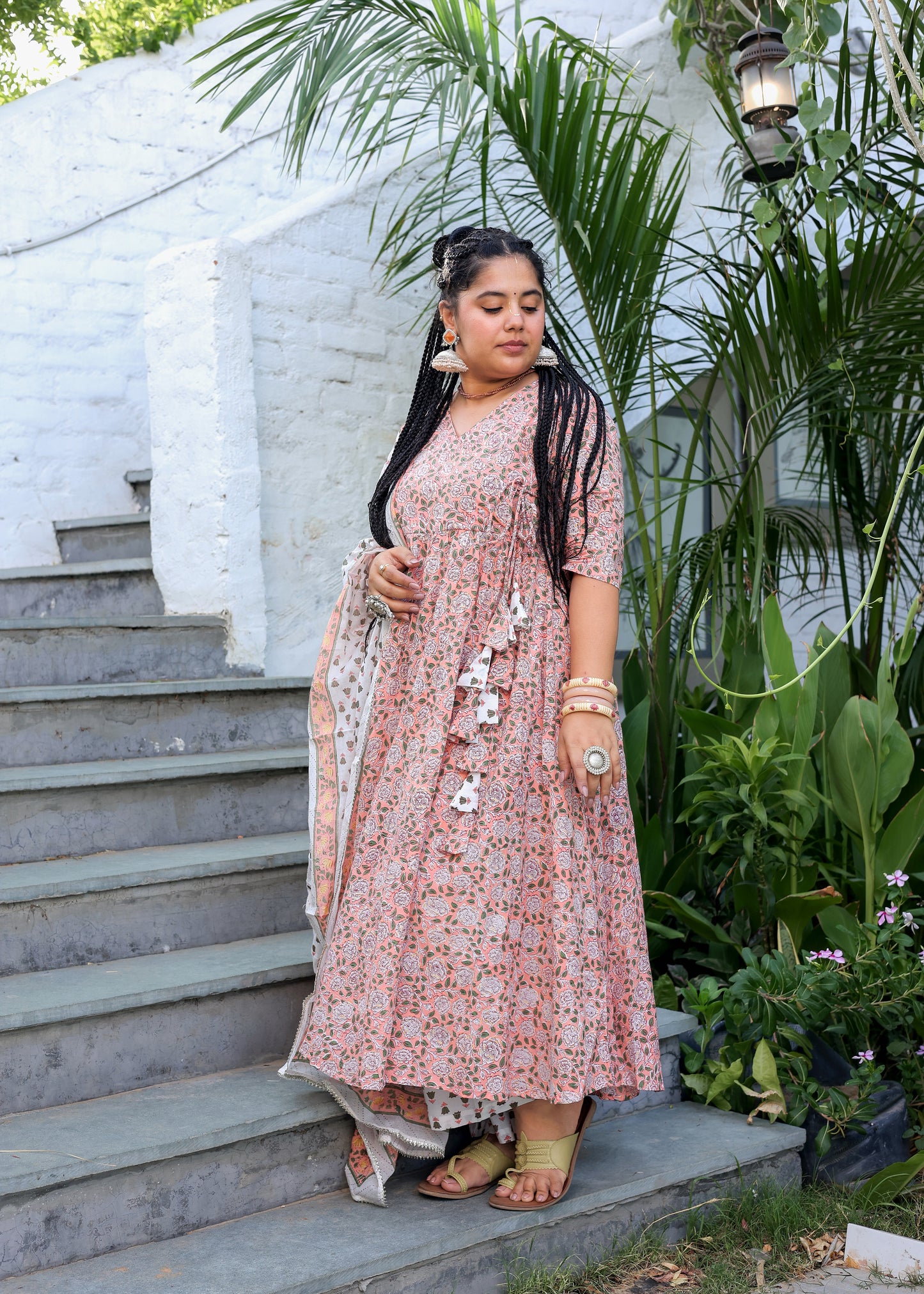 Falak Peach Cotton Anarkali Set