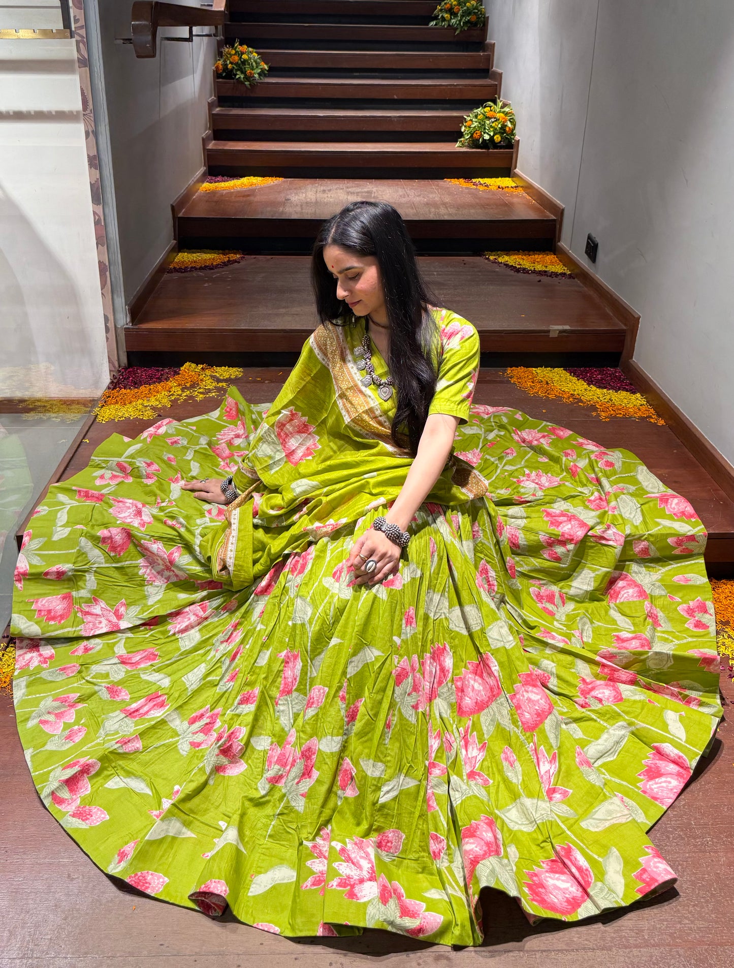 Tulika Green Cotton Lehenga