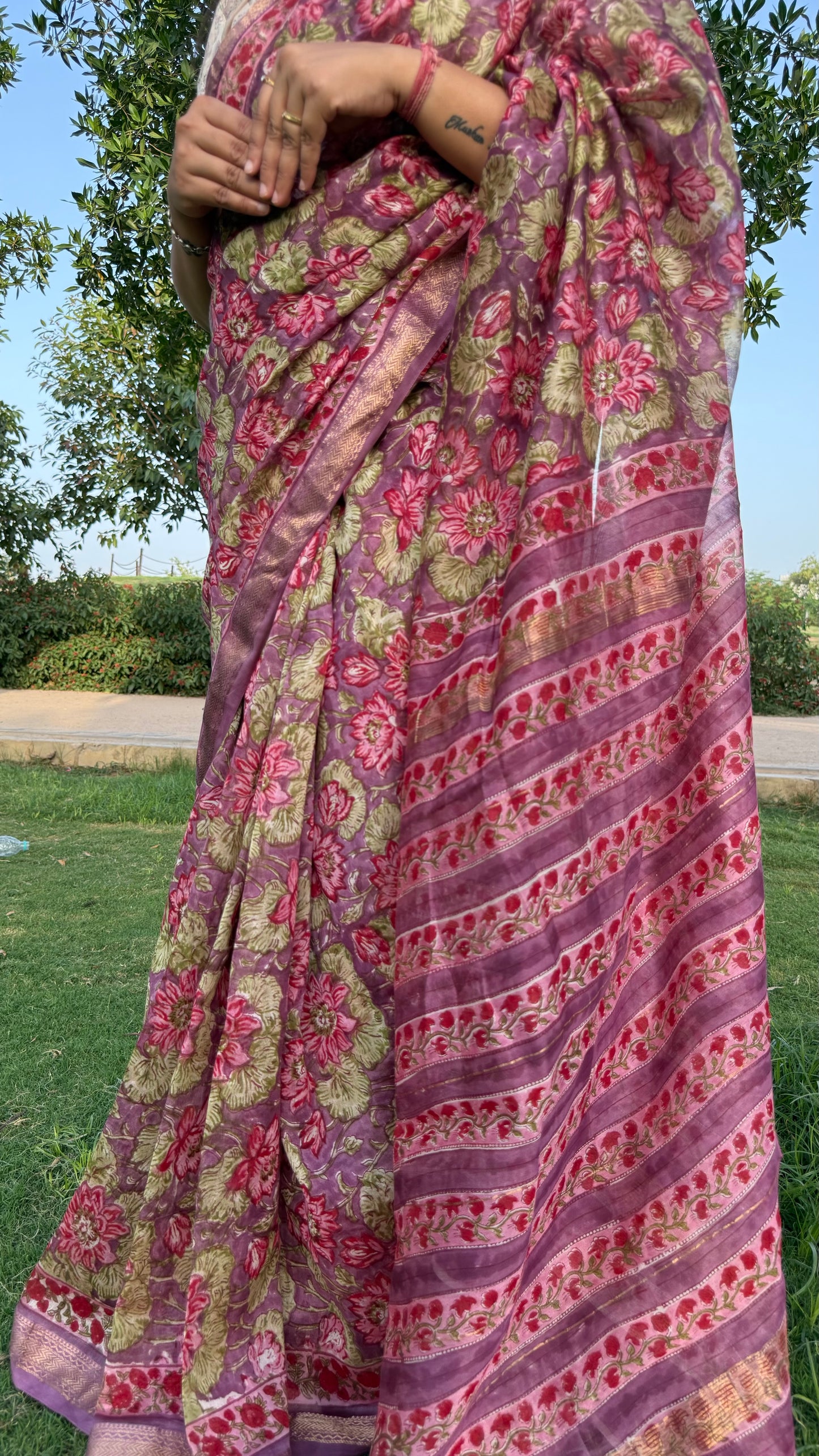 Purple Handblock Maheshwari Saree (Teerth By Amaanyaa)