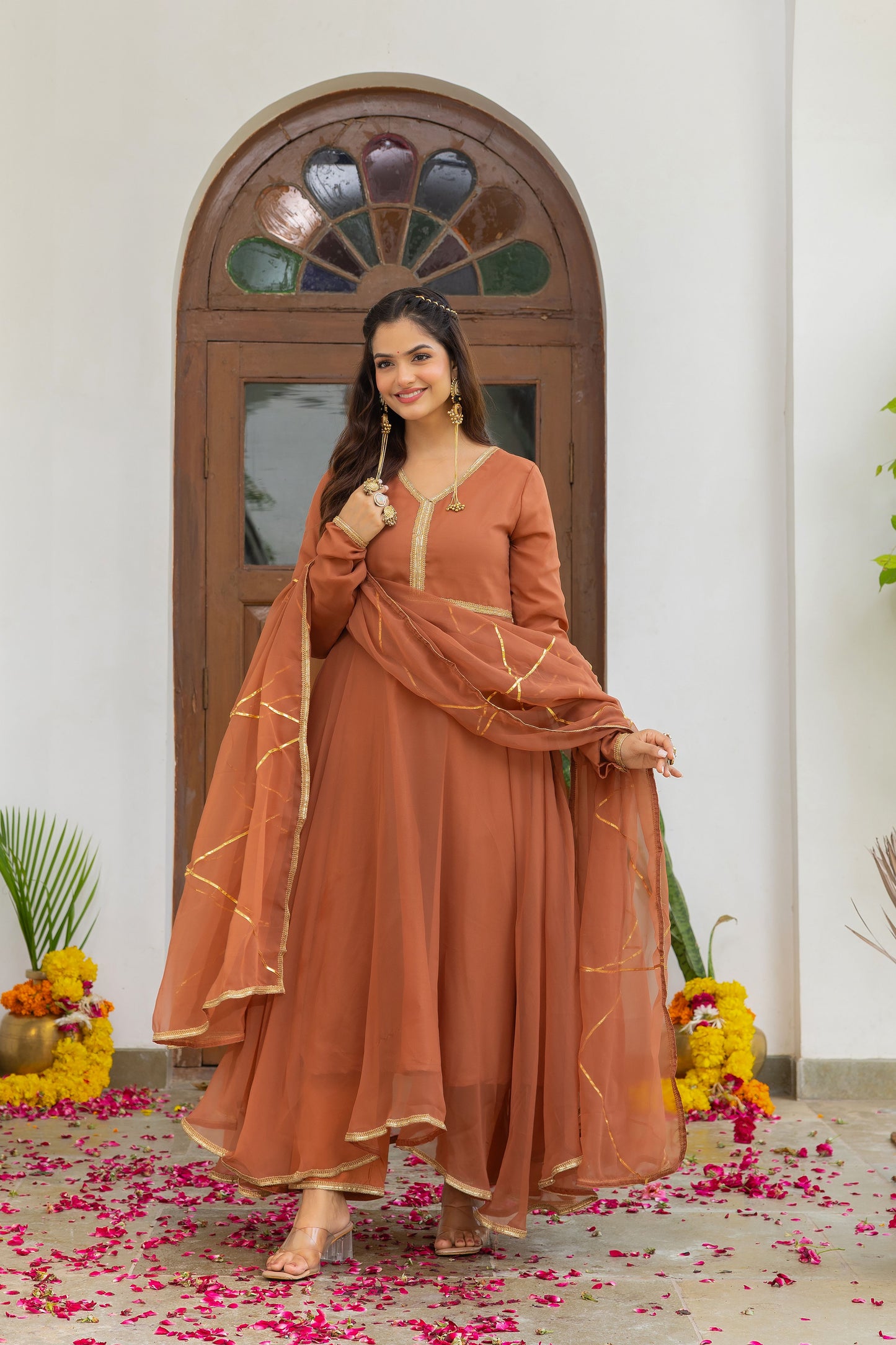 Tarini Brown Anarkali Set