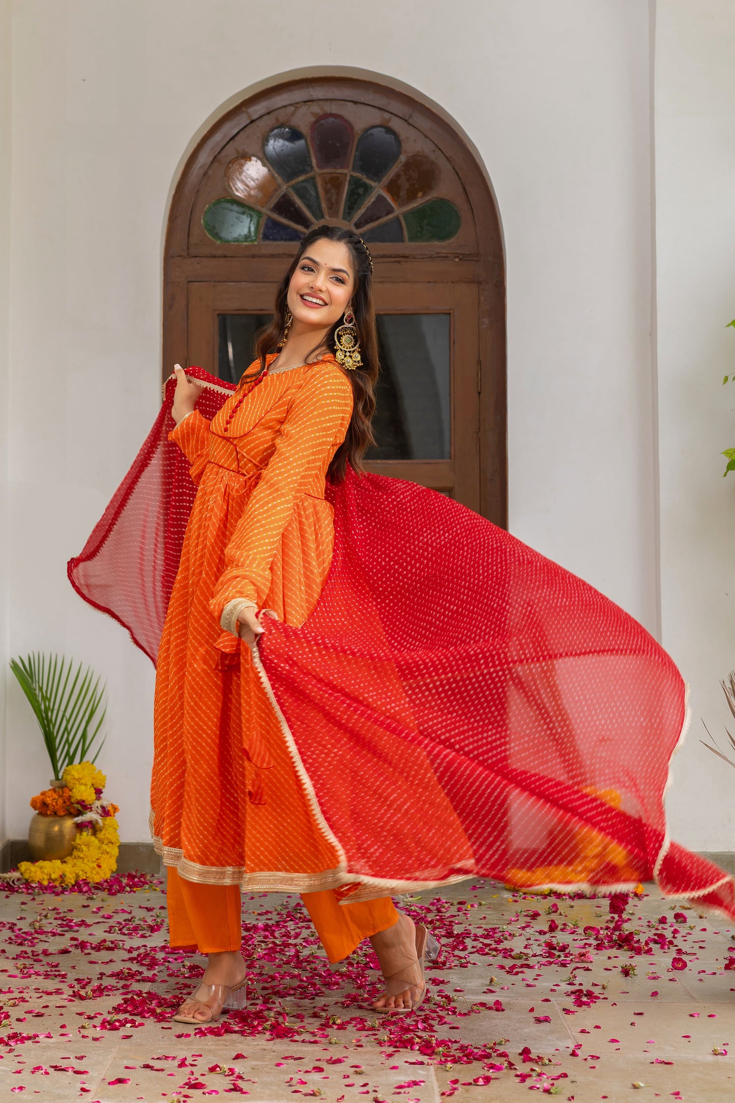 Rajwada Orange Mothda Anarkali