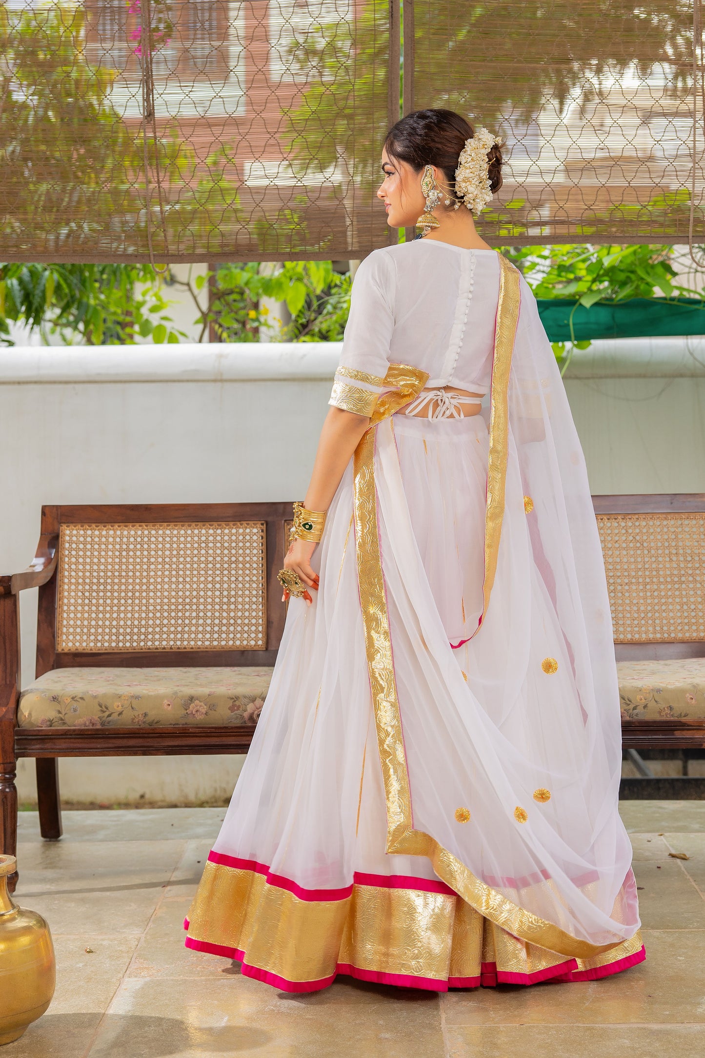 Hansini White Pink Lehenga Set
