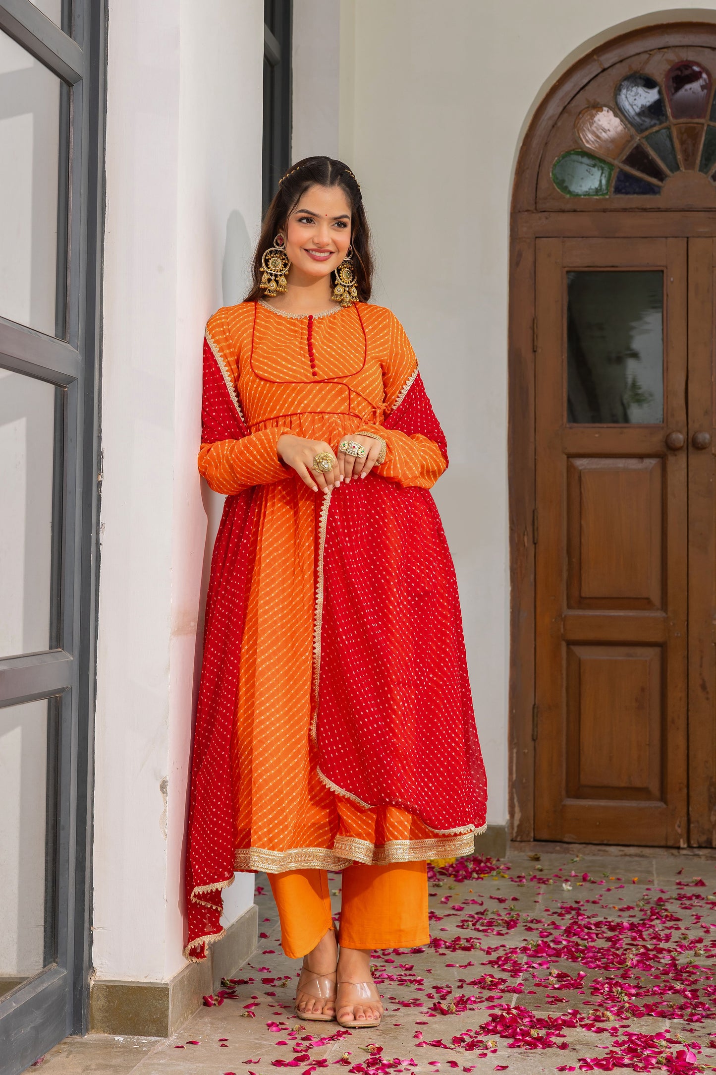 Rajwada Orange Mothda Anarkali