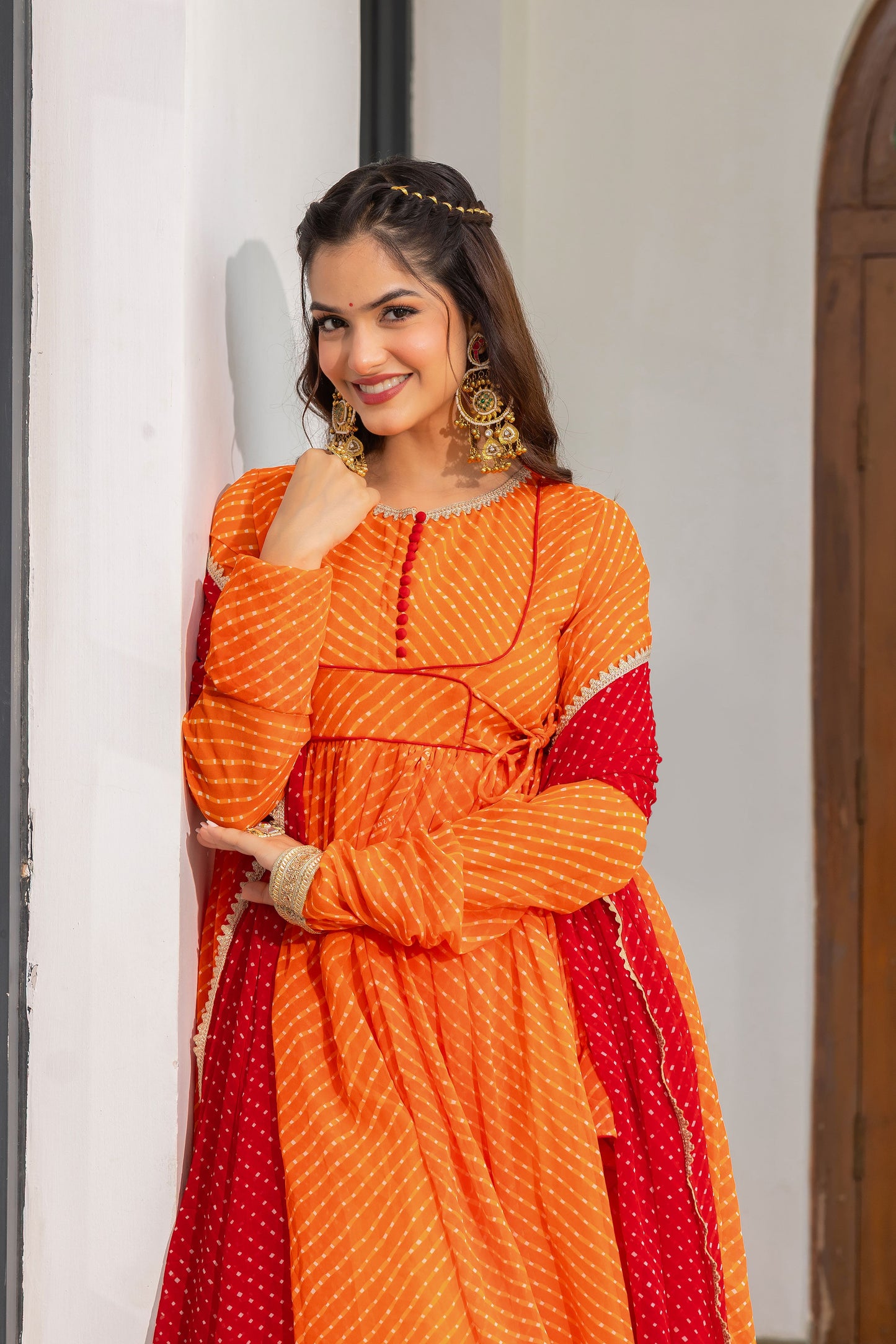 Rajwada Orange Mothda Anarkali