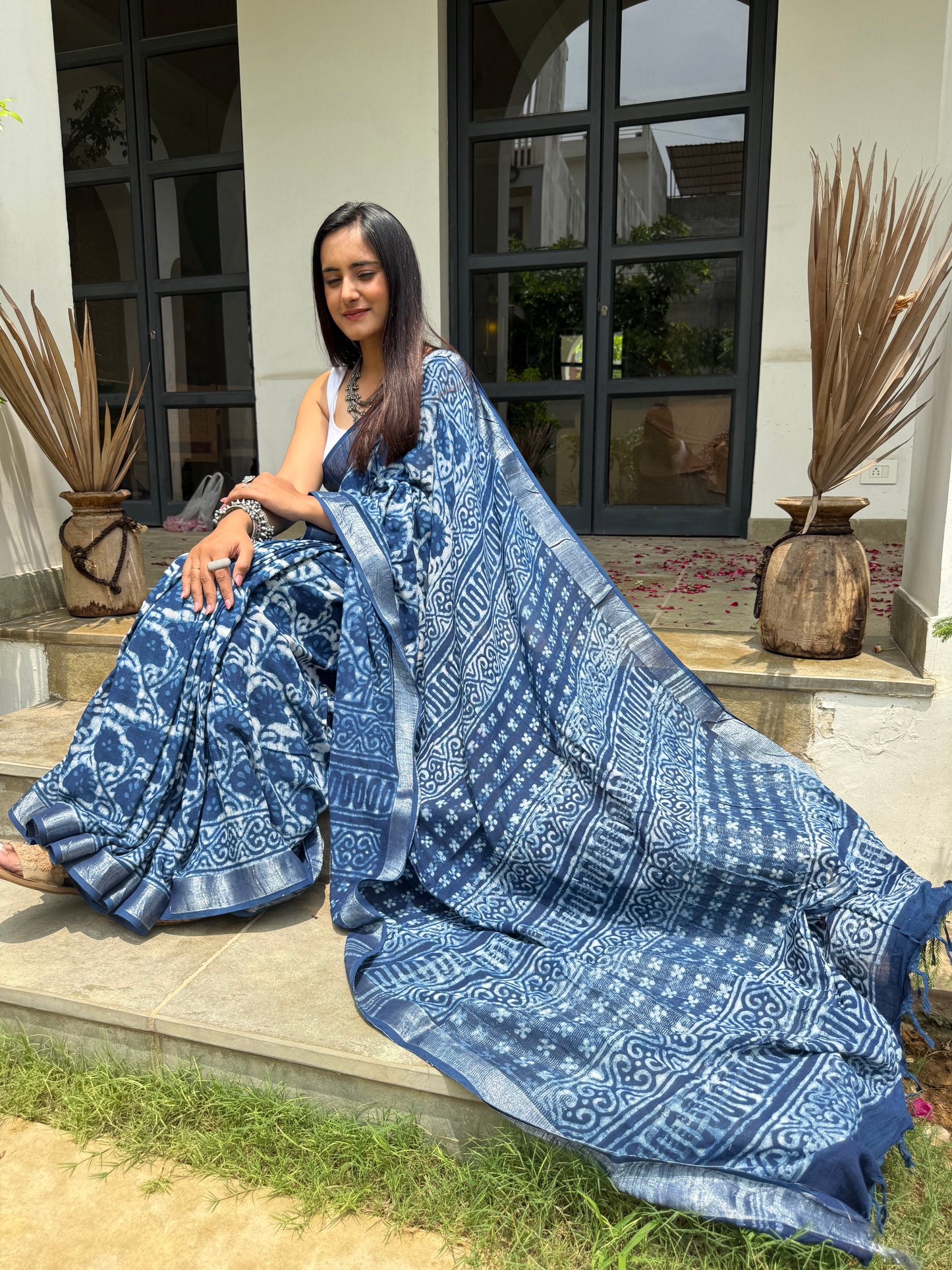 Neel Indigo Linen Saree (Teerth By Amaanyaa)