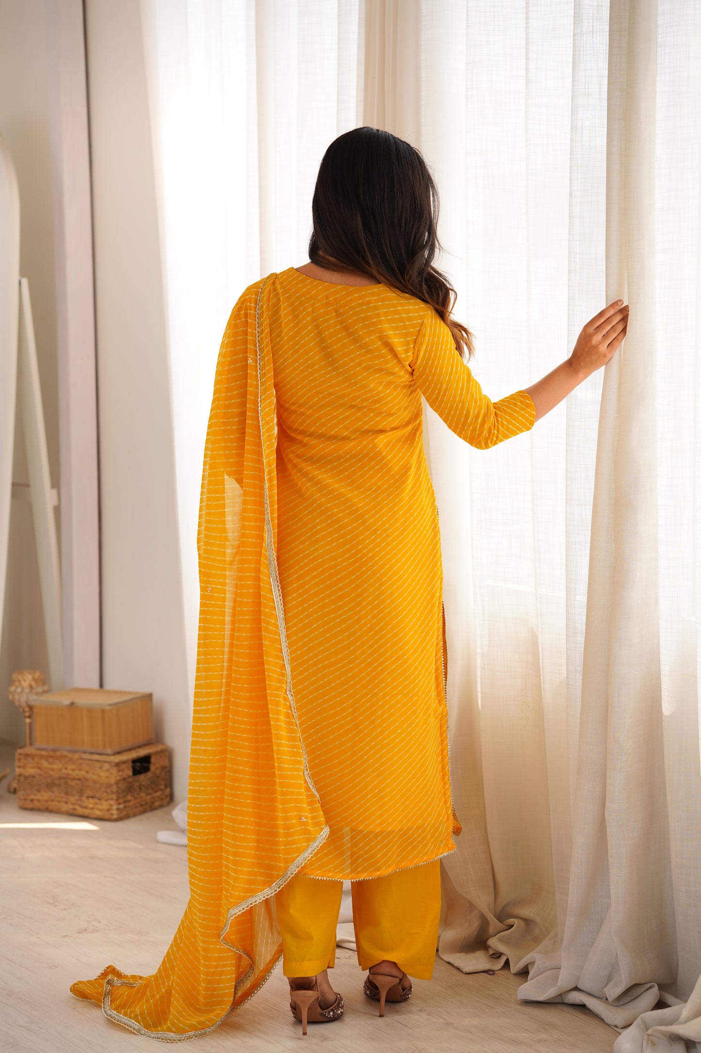 Arti Yellow Handwork Leheriya Suit Set