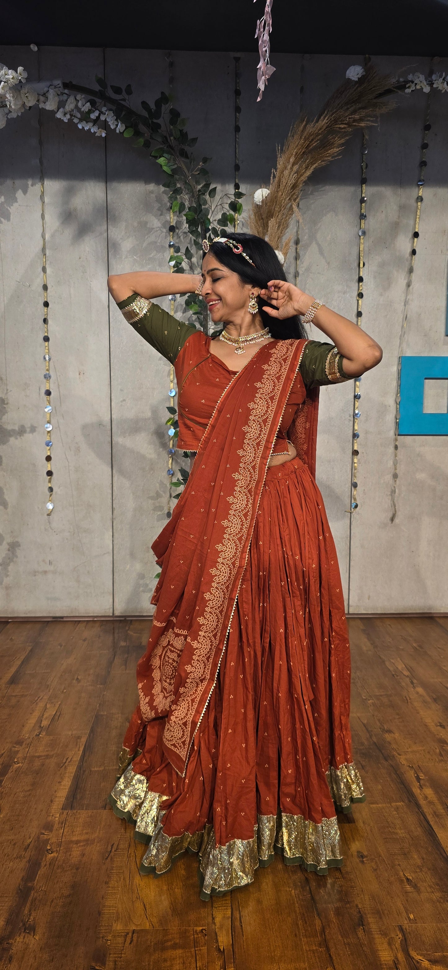 Hridya Rust Bandhani Lehenga Set