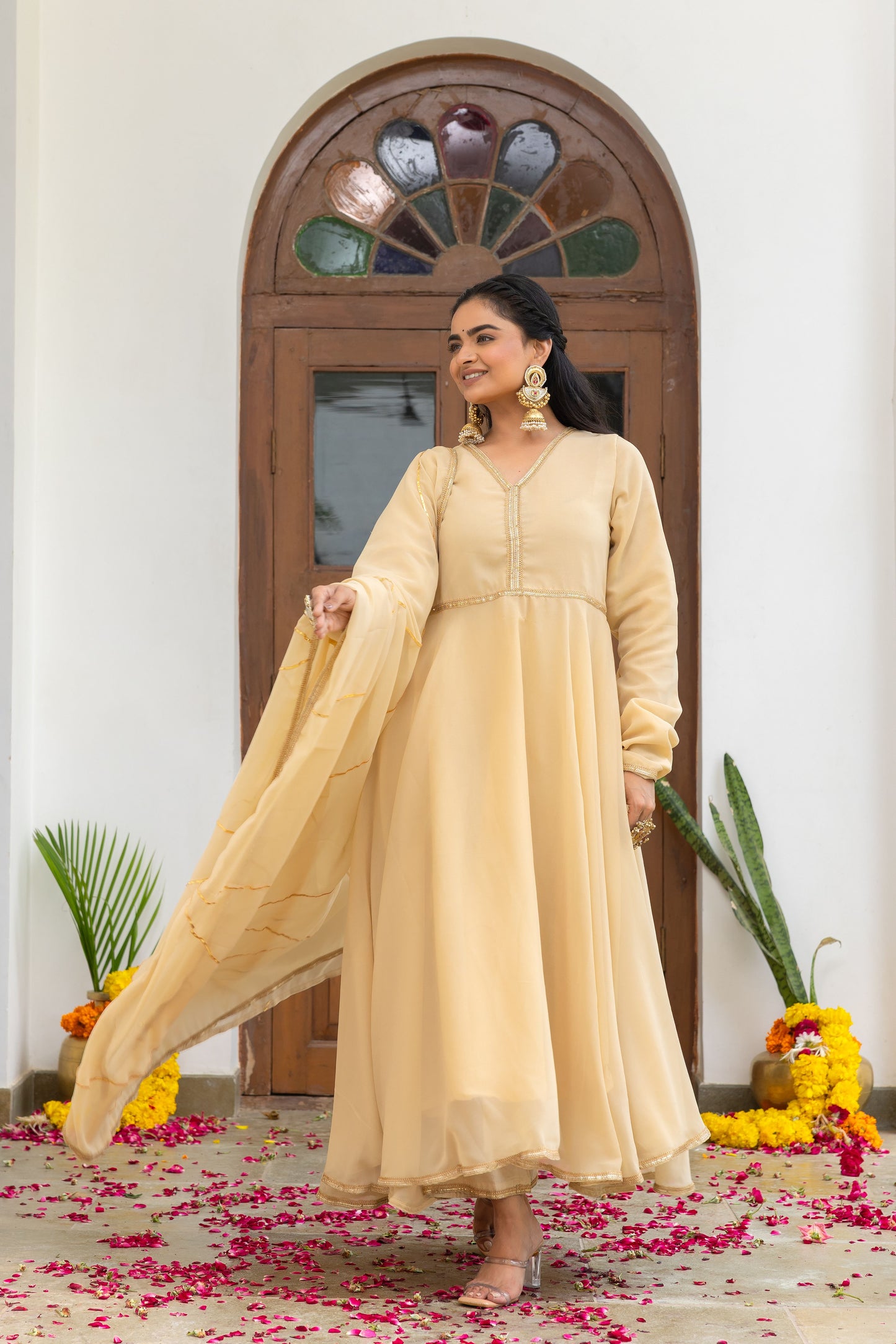 Tarini Beige Anarkali Set