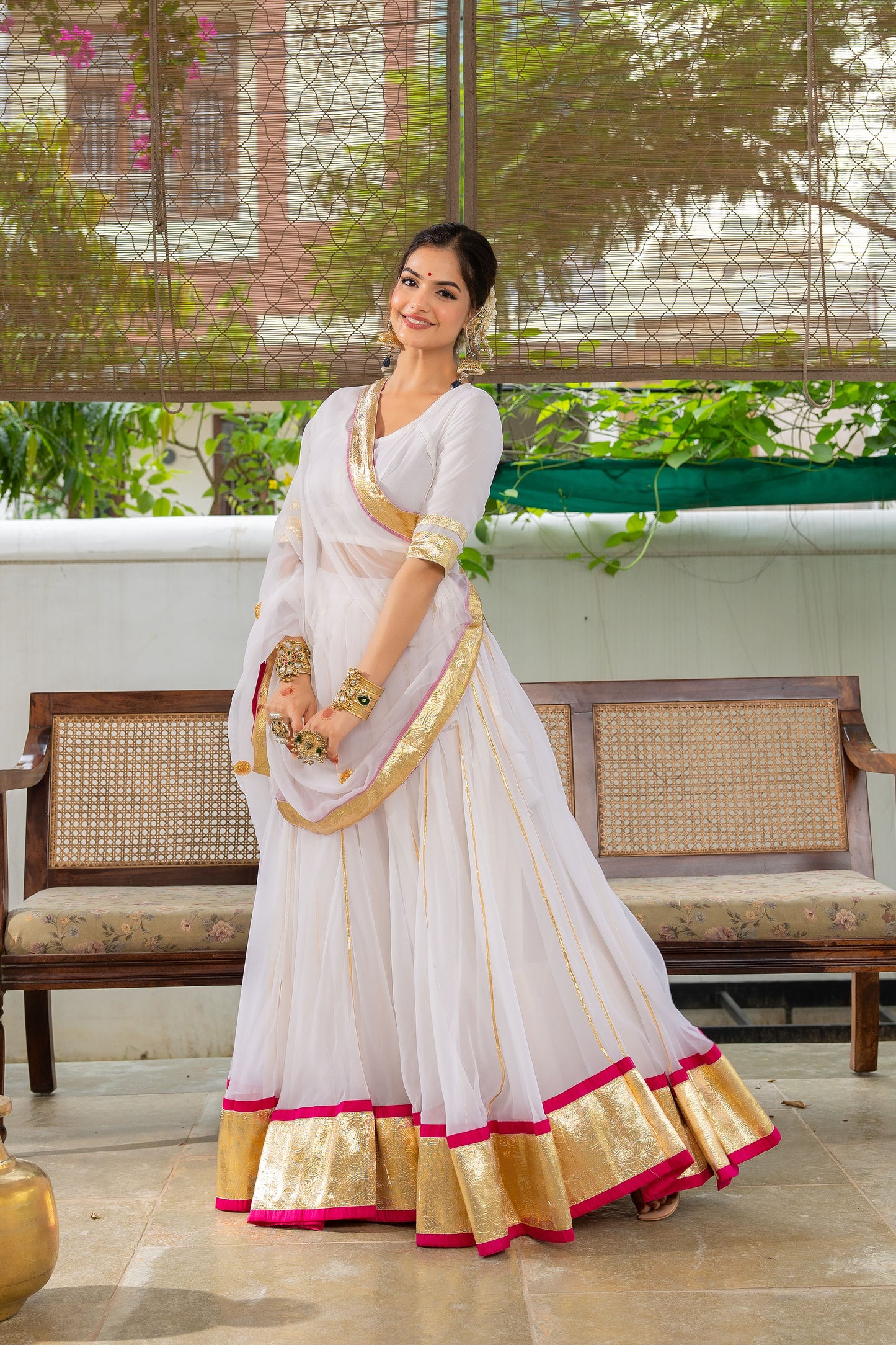 Hansini White Pink Lehenga Set