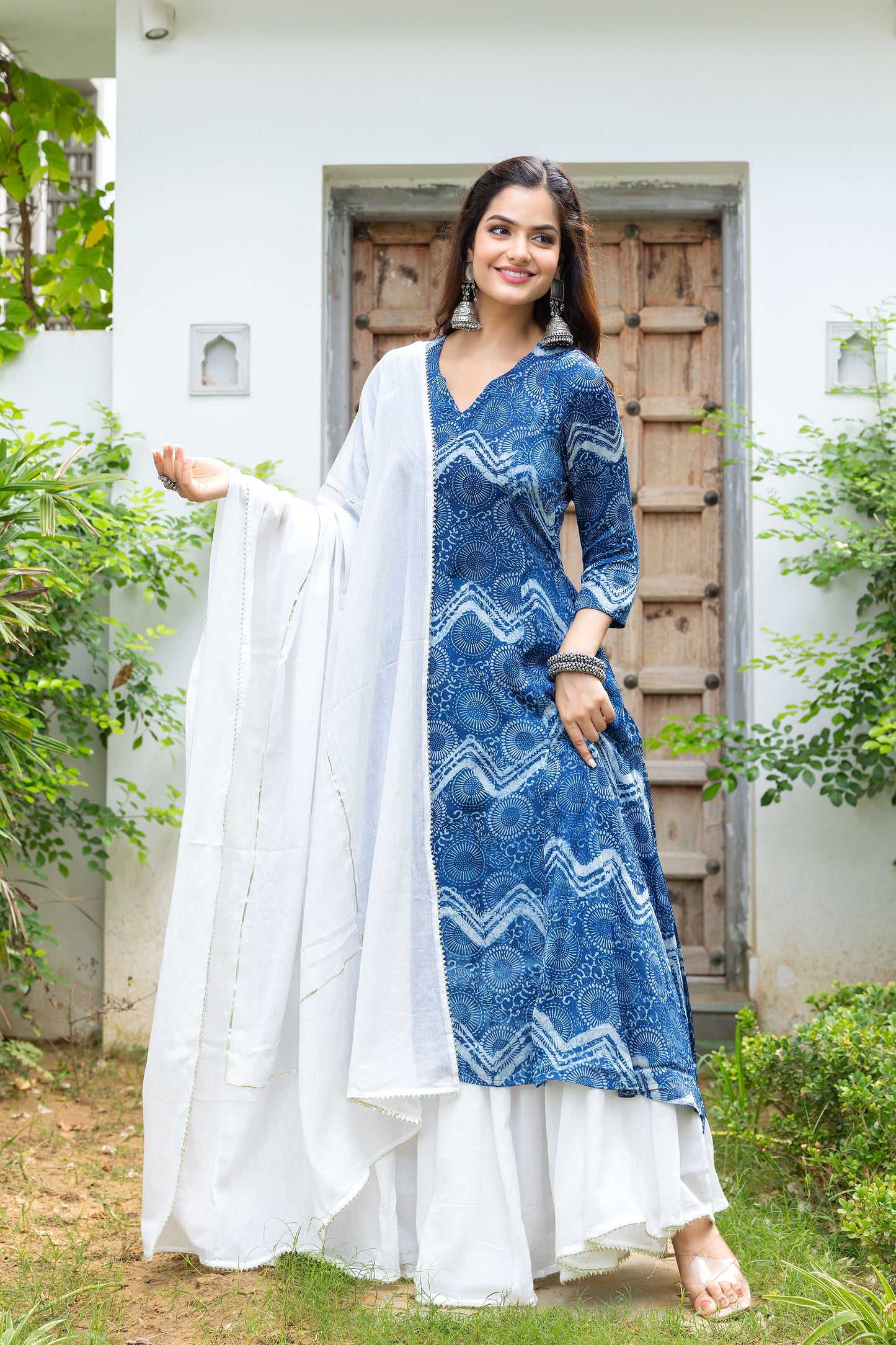 Mirza Indigo Modal Silk Kali Kurta Set