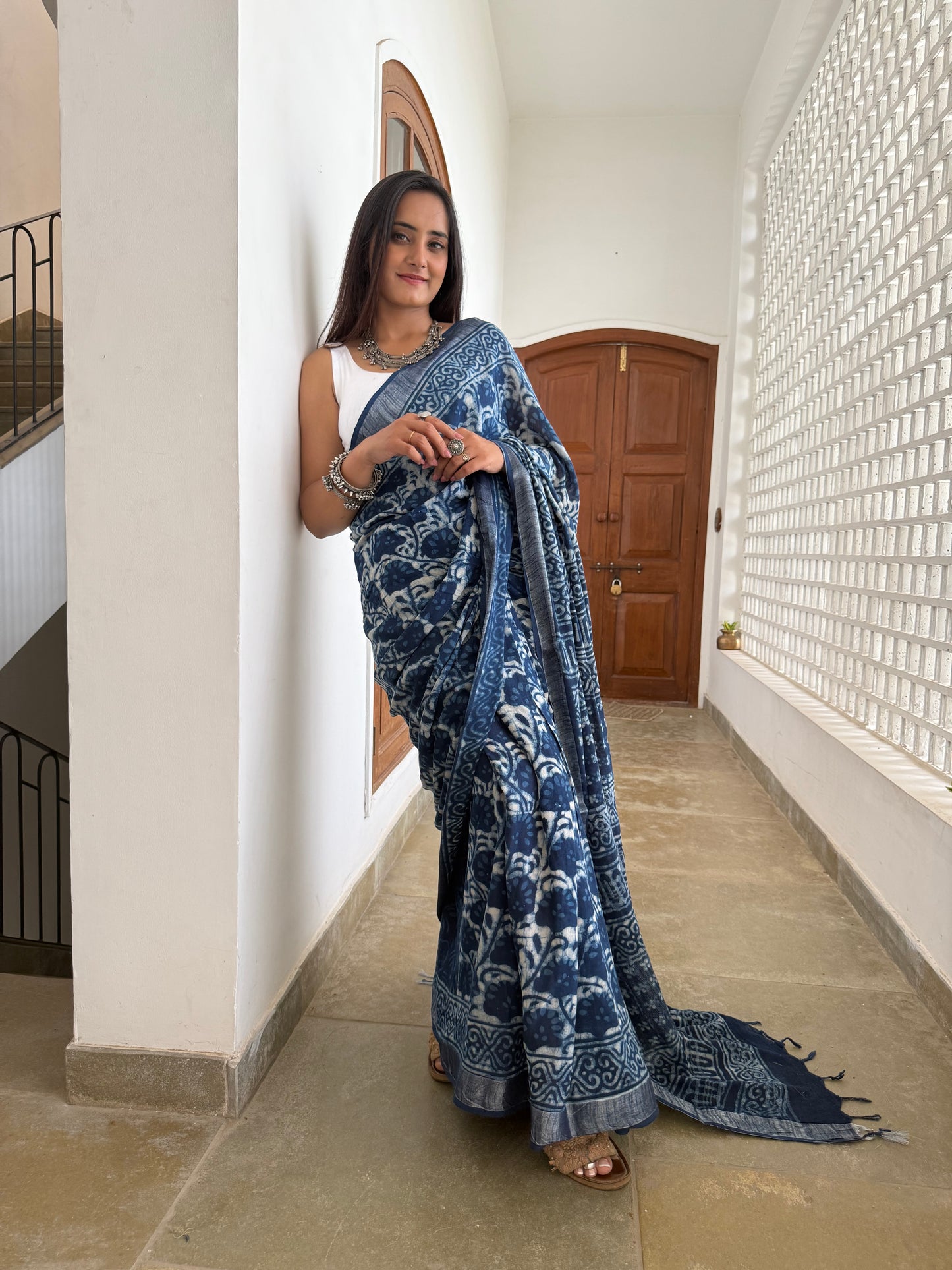 Neel Indigo Linen Saree (Teerth By Amaanyaa)