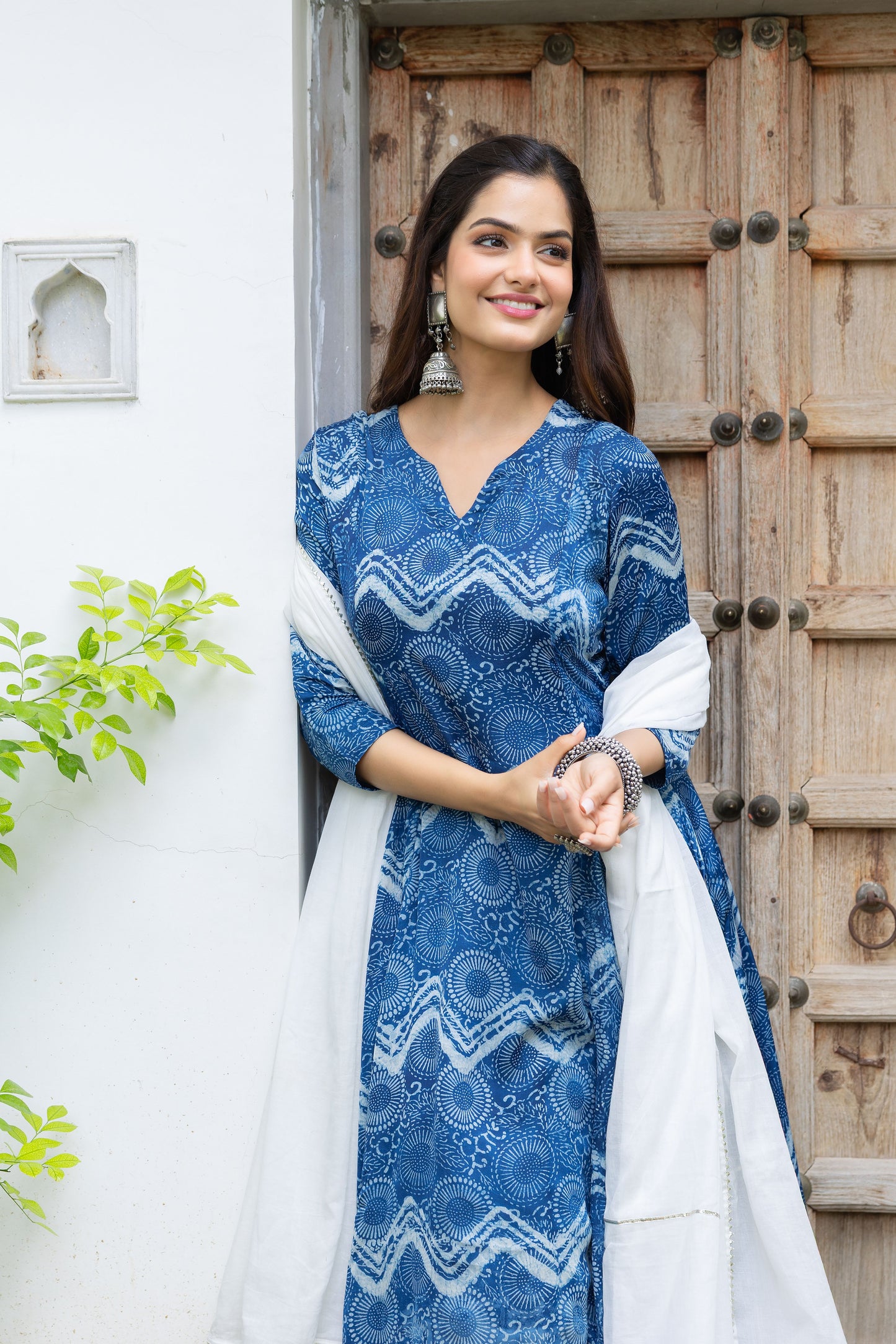 Mirza Indigo Modal Silk Kali Kurta Set