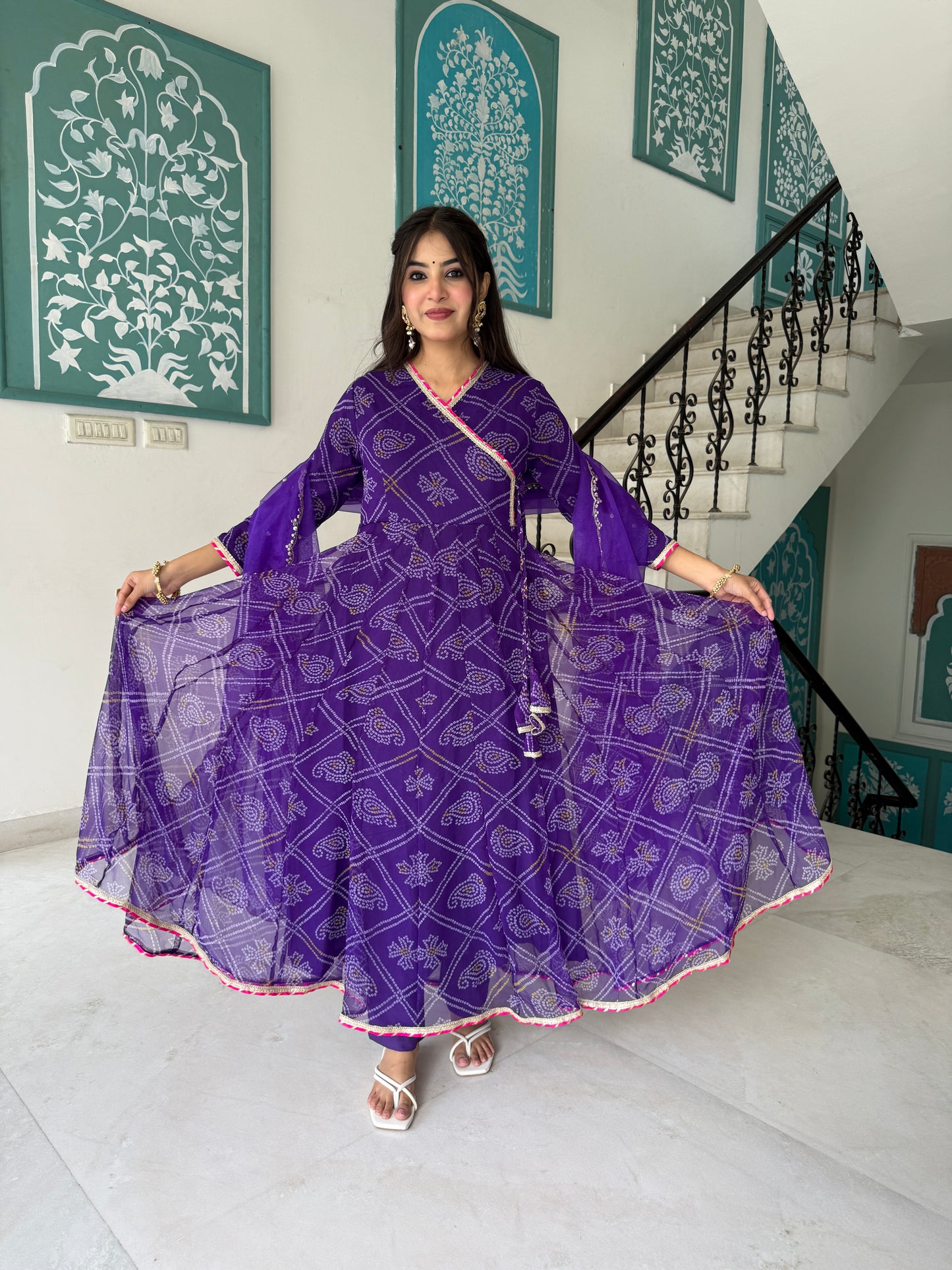 Ruhee Purple Bandhani Anarkali Set
