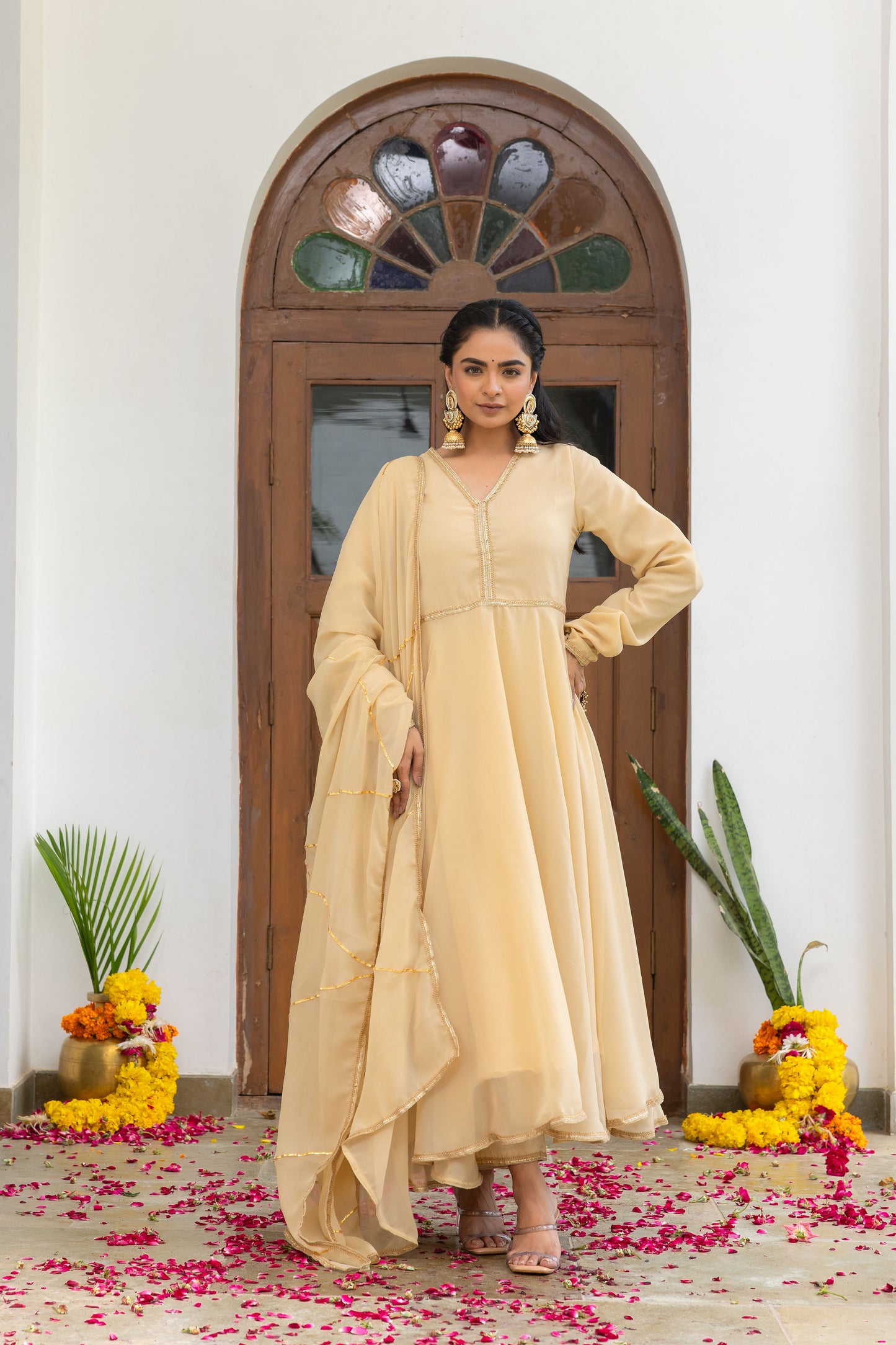 Tarini Beige Anarkali Set