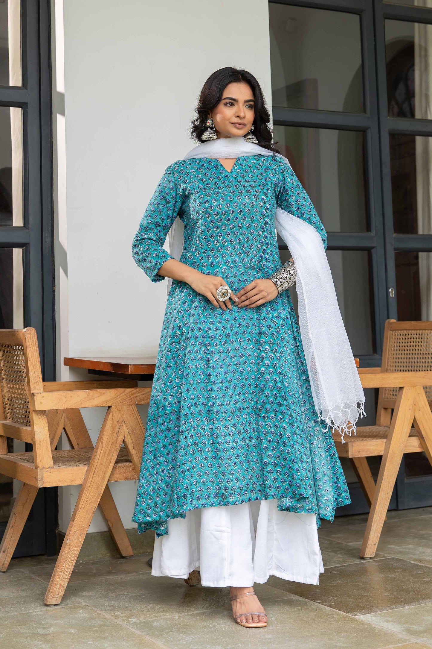 Kimaya Dabu Slub Cotton kali Kurta Set