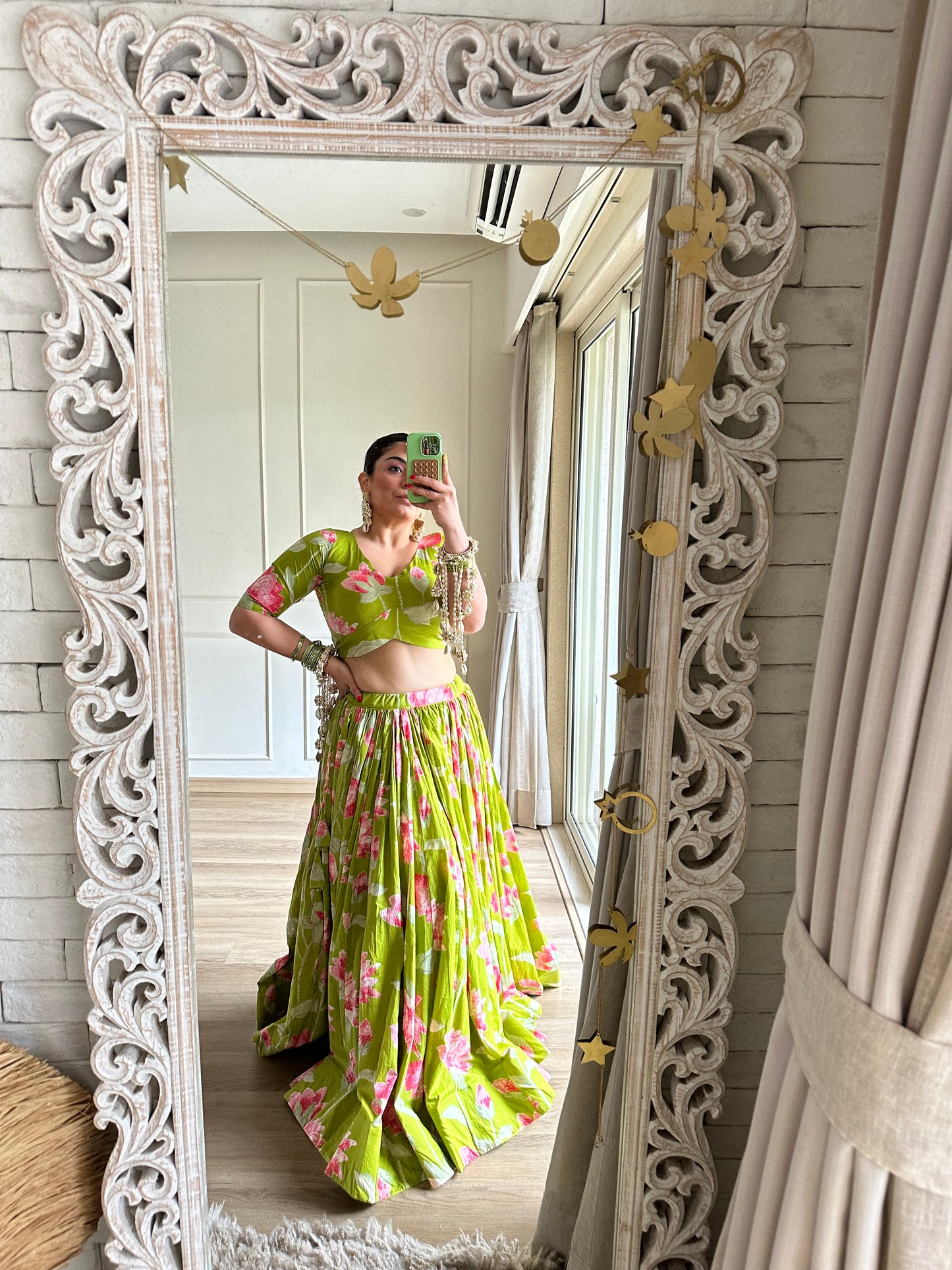 Tulika Green Cotton Lehenga