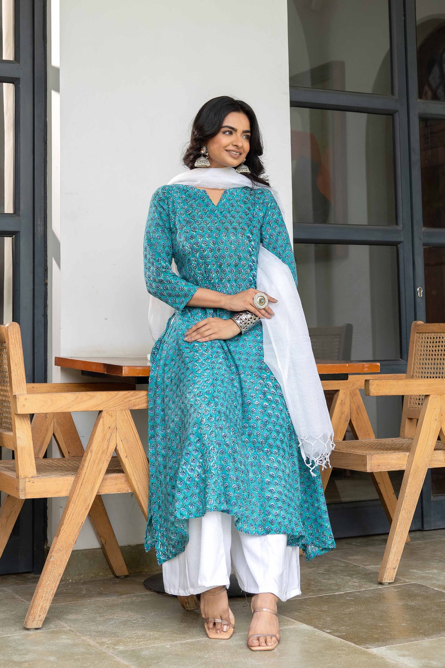 Kimaya Dabu Slub Cotton kali Kurta Set
