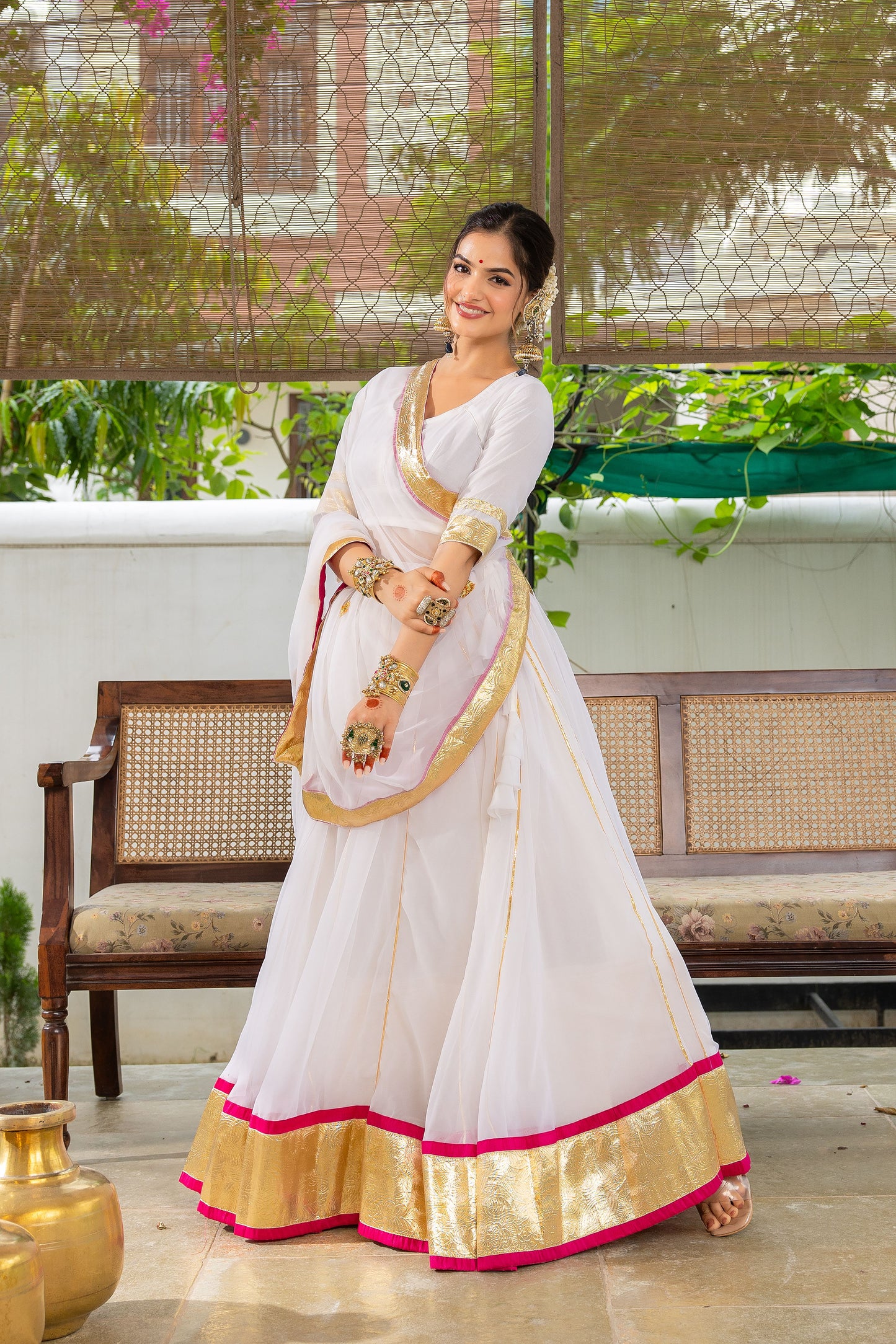 Hansini White Pink Lehenga Set