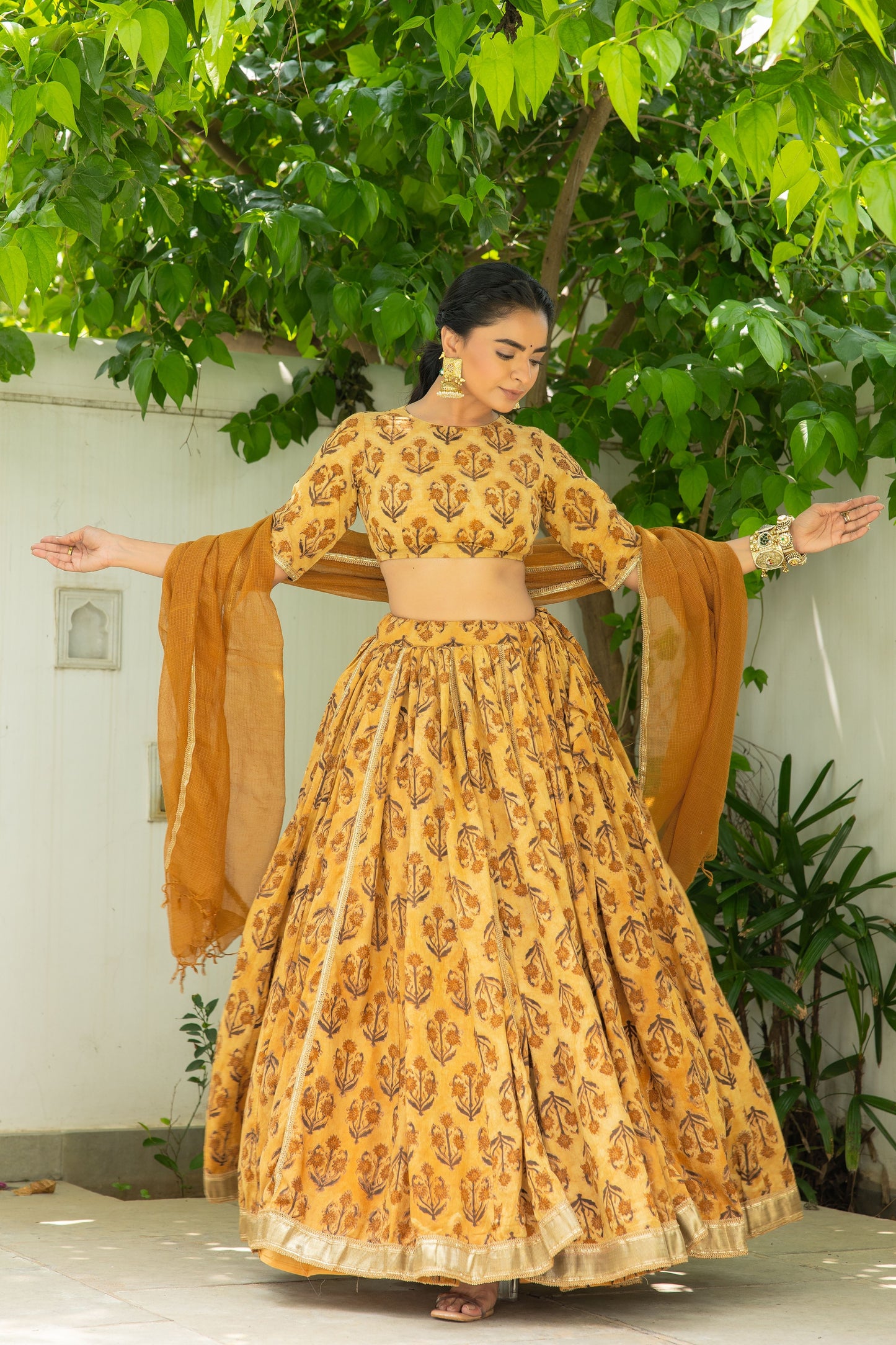 Hetvi Mustard Handblock Lehenga