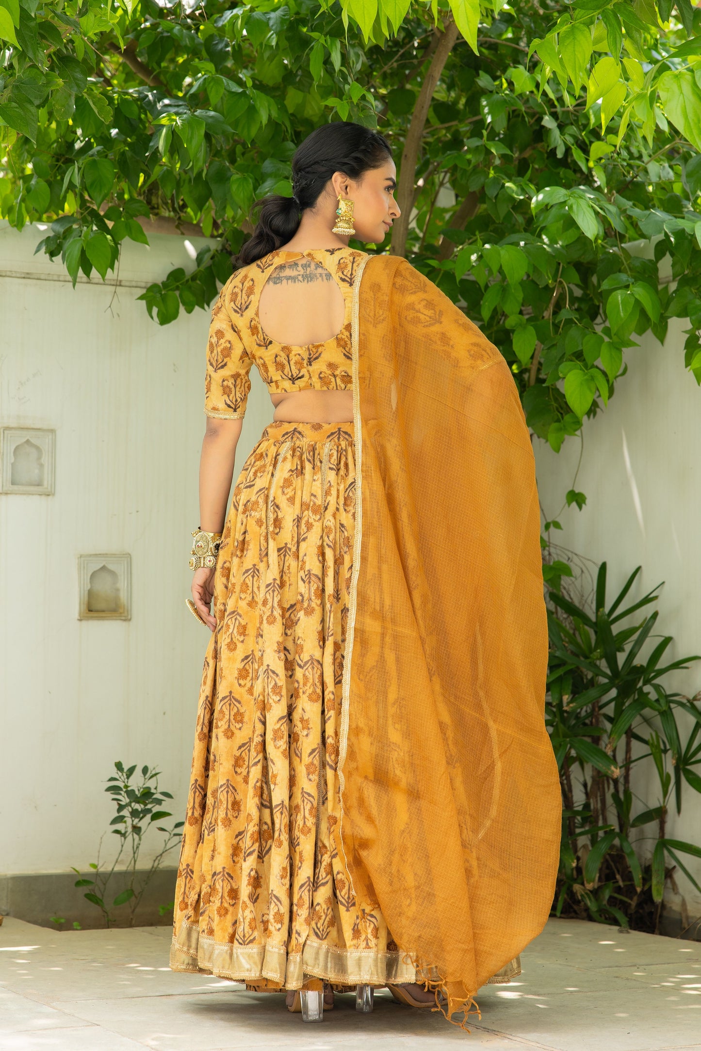 Hetvi Mustard Handblock Lehenga