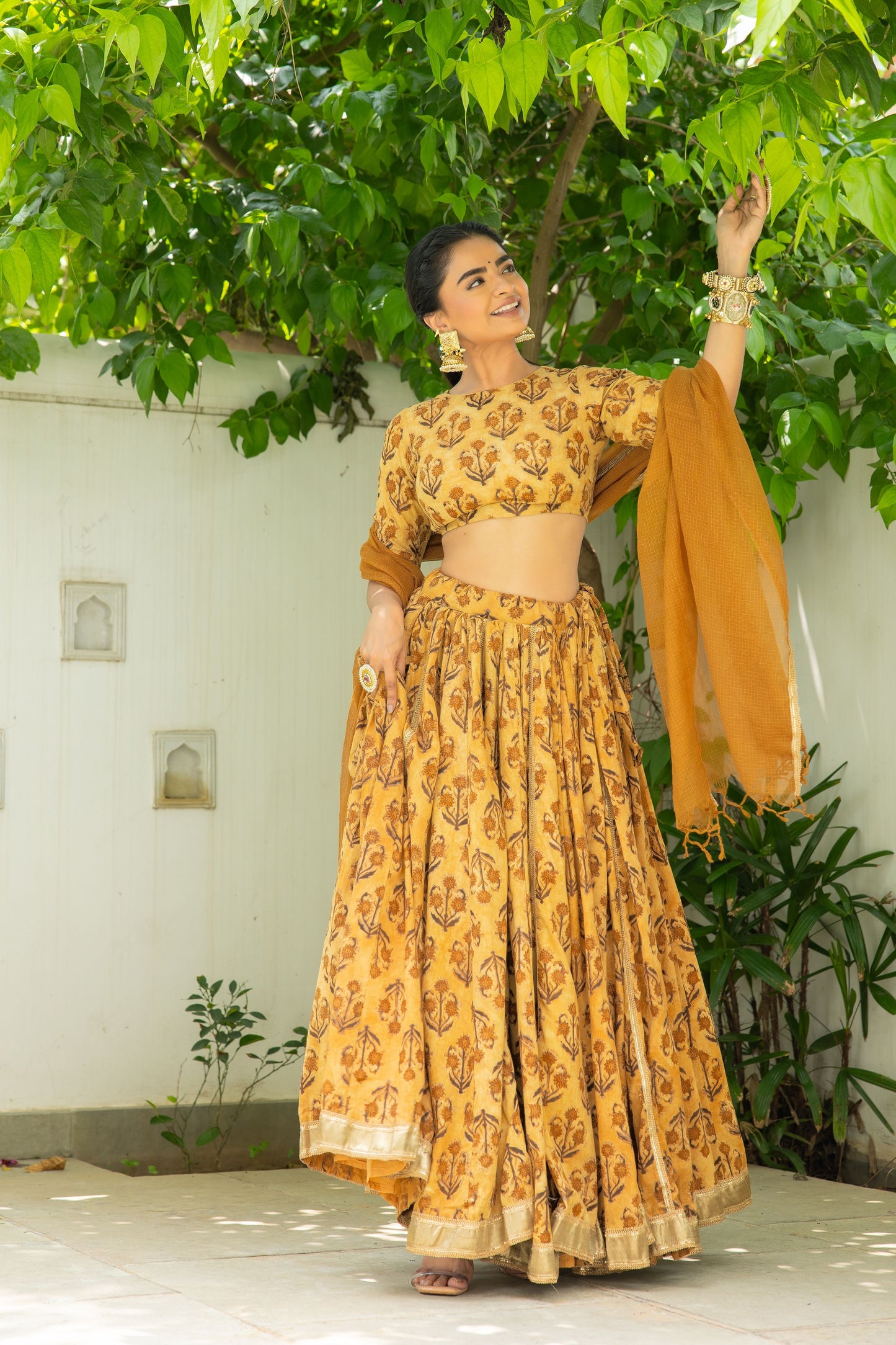 Hetvi Mustard Handblock Lehenga
