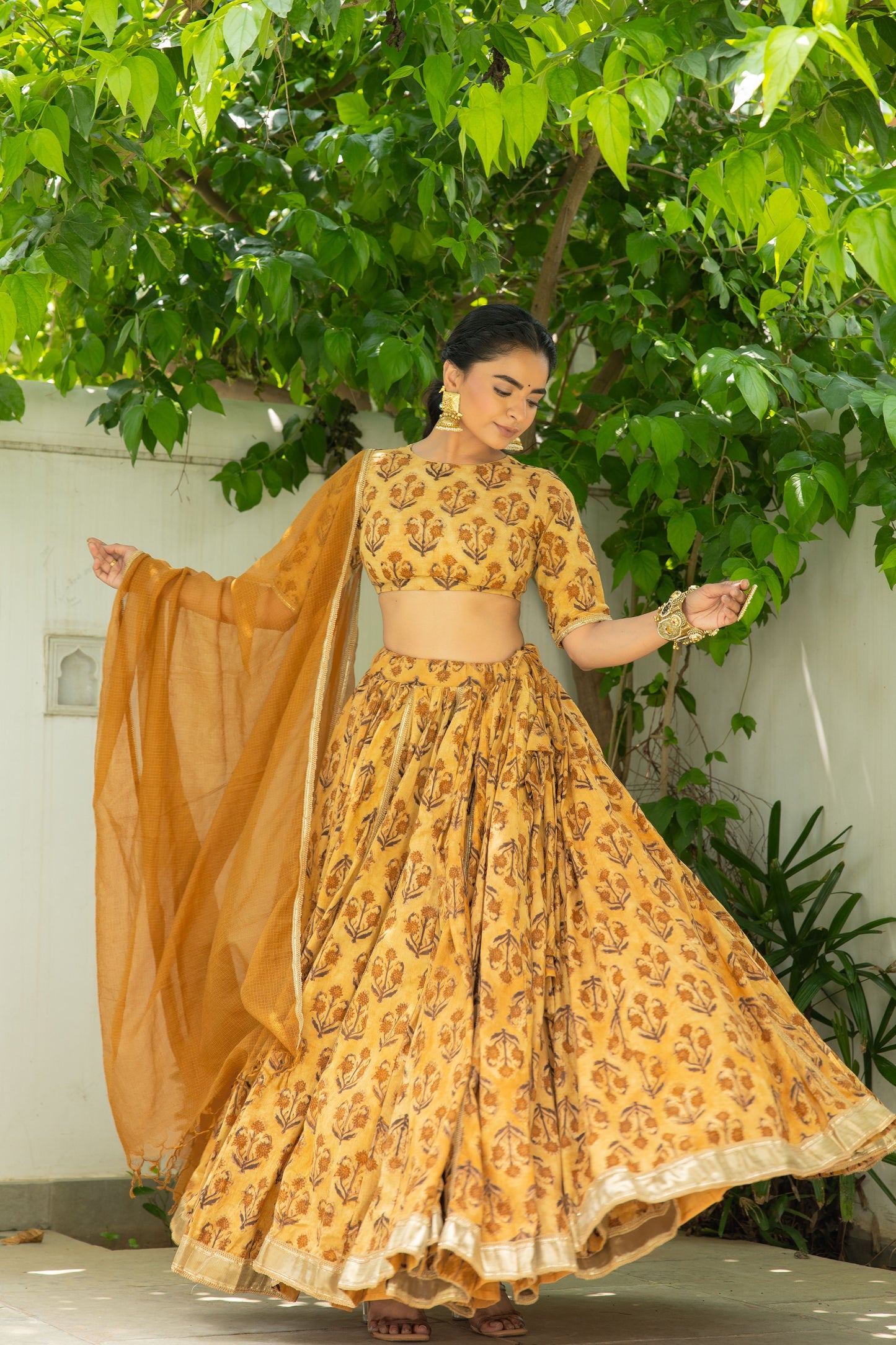 Hetvi Mustard Handblock Lehenga