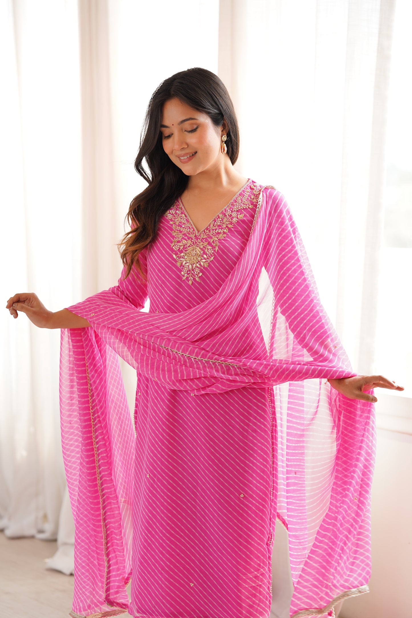 Arti Pink Handwork Leheriya Suit Set
