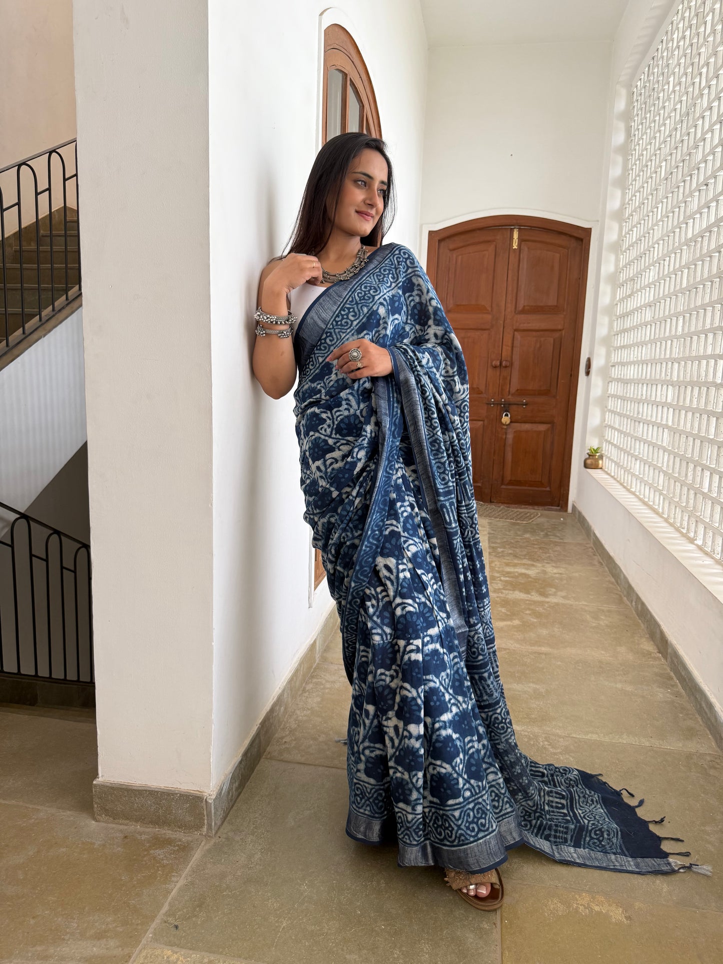 Neel Indigo Linen Saree (Teerth By Amaanyaa)