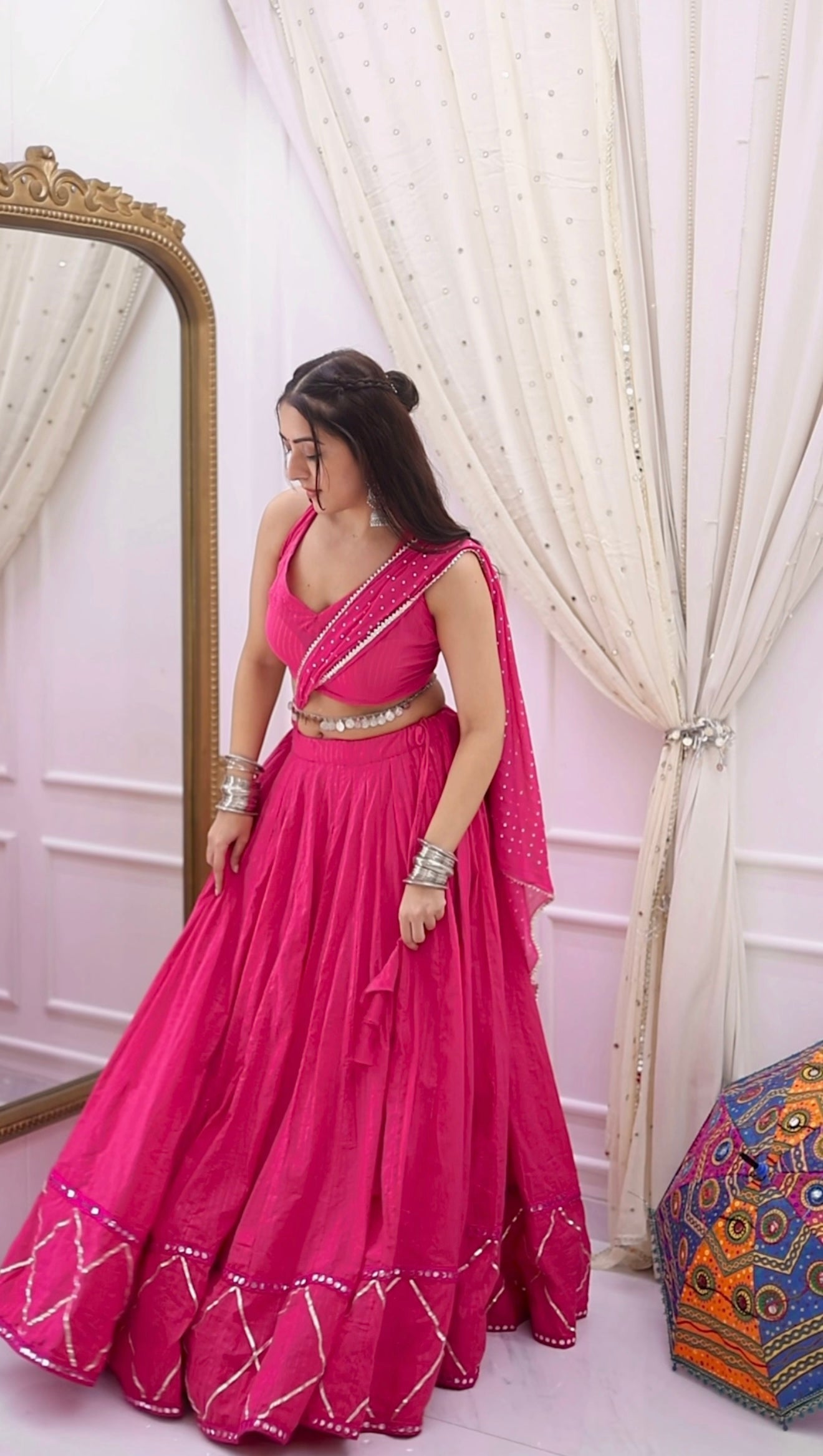Pink Lurex Cotton Lehenga