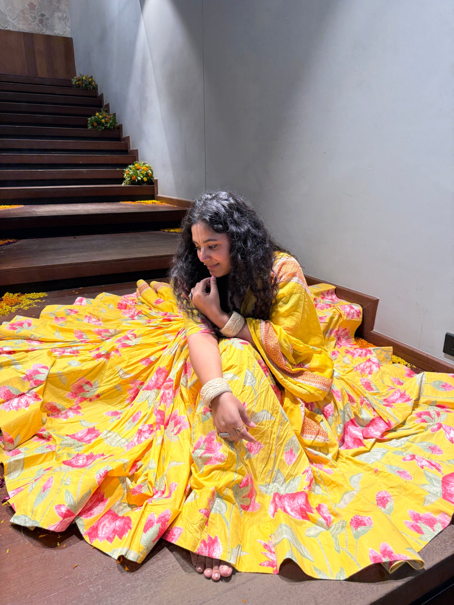 Tulika Yellow Cotton Lehenga