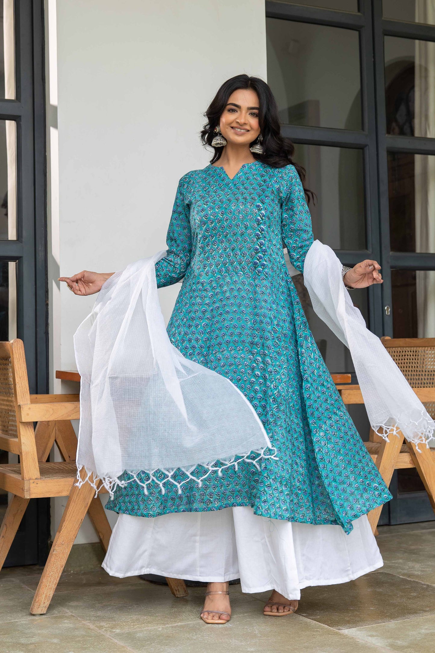 Kimaya Dabu Slub Cotton kali Kurta Set