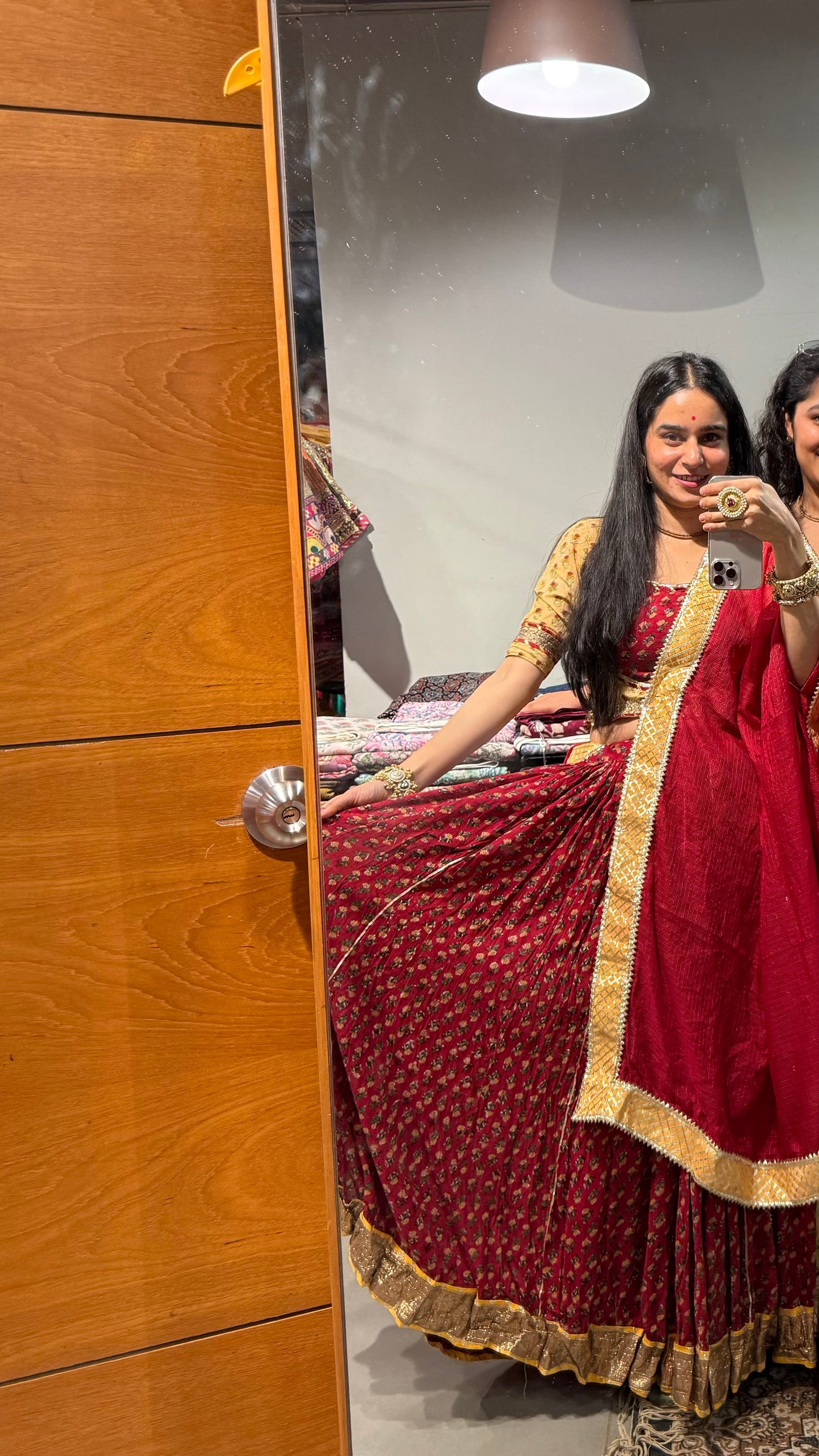 Devi Red Handblock Lehenga Set