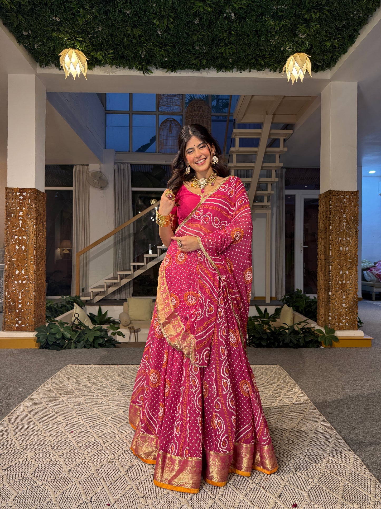Falguni Pink Bandhani Lehenga