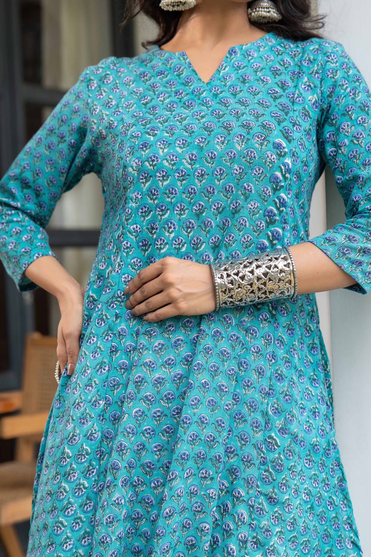 Kimaya Dabu Slub Cotton kali Kurta Set