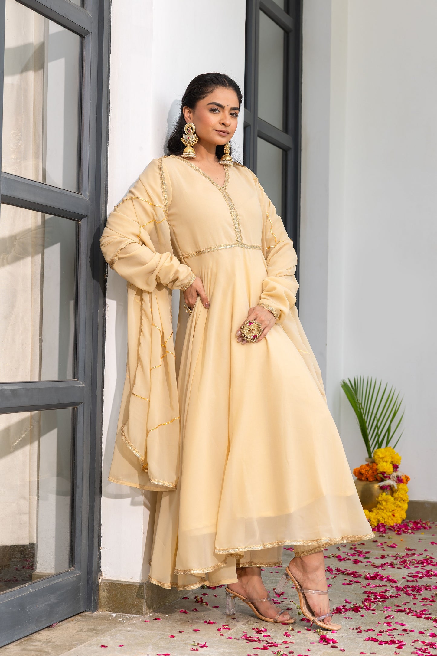 Tarini Beige Anarkali Set
