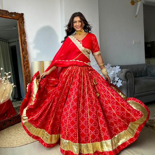 Kamakshi Red Bandhani Lehenga