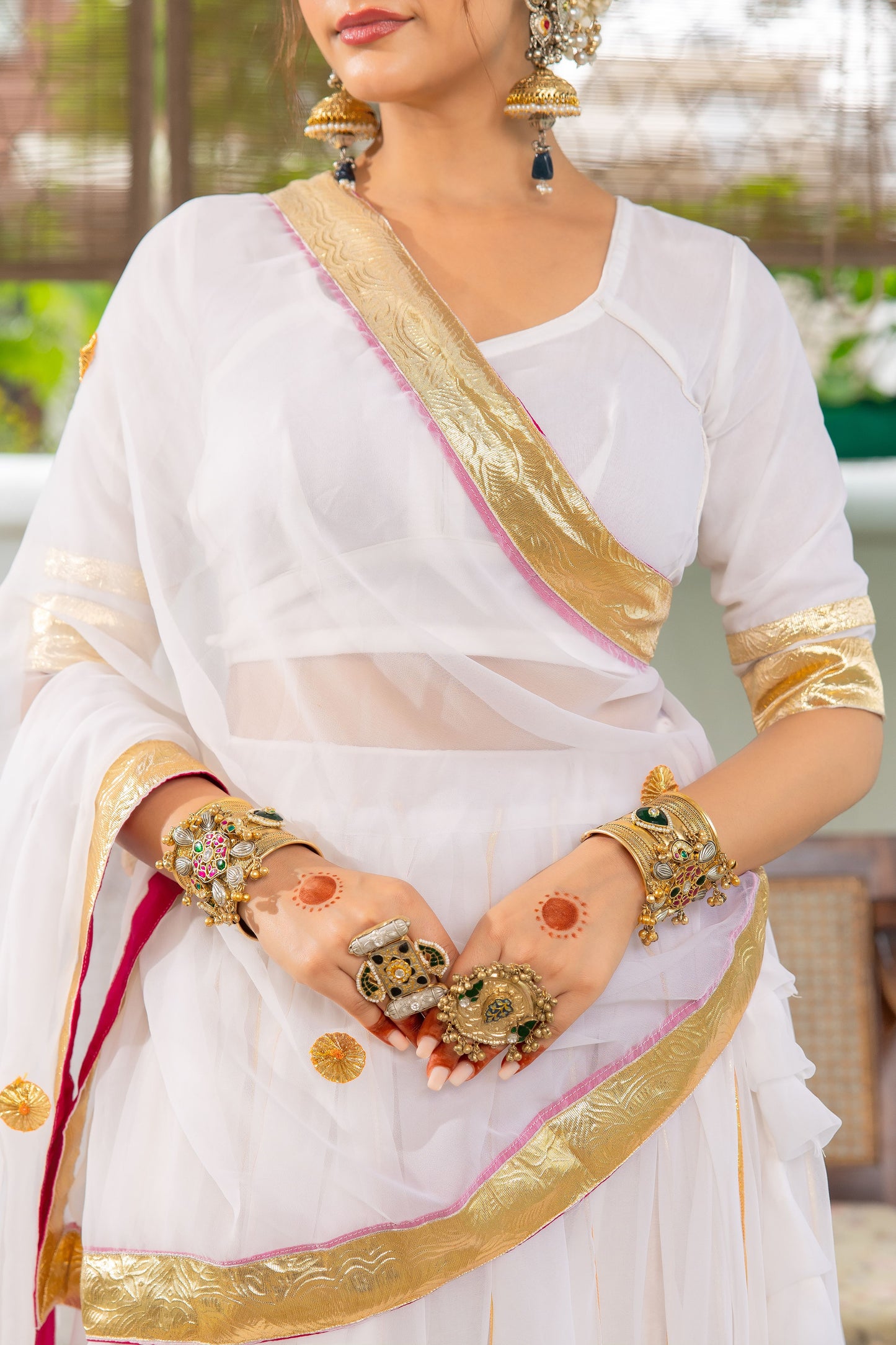 Hansini White Pink Lehenga Set
