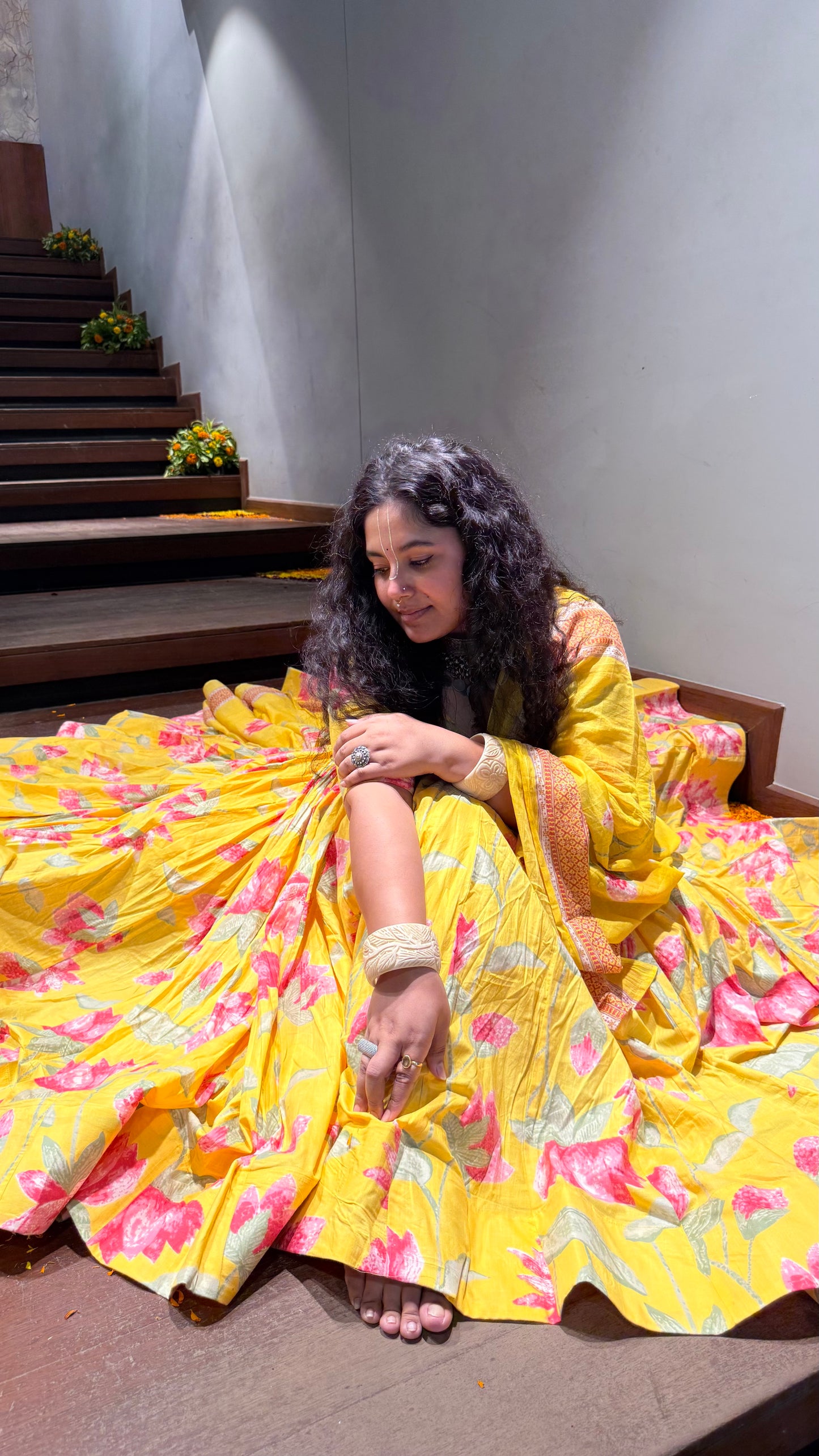 Tulika Yellow Cotton Lehenga