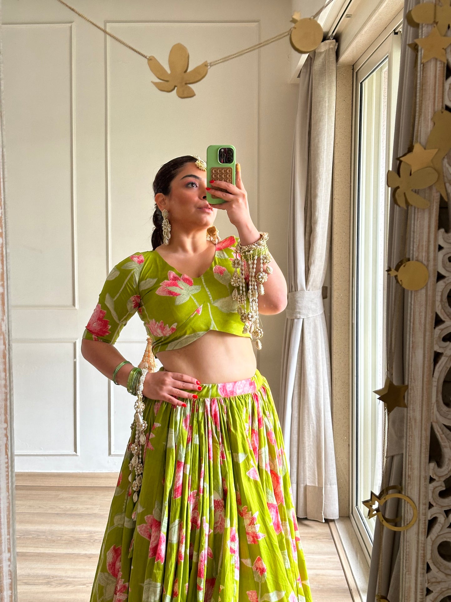 Tulika Green Cotton Lehenga