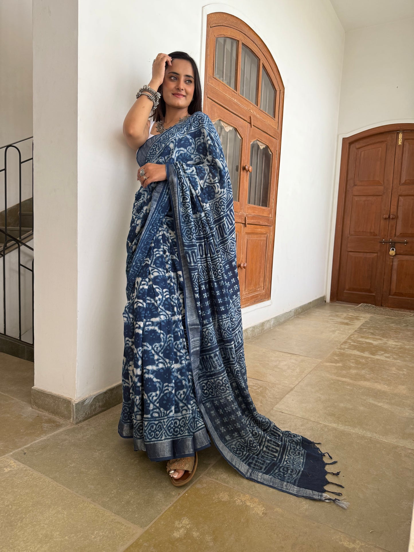 Neel Indigo Linen Saree (Teerth By Amaanyaa)