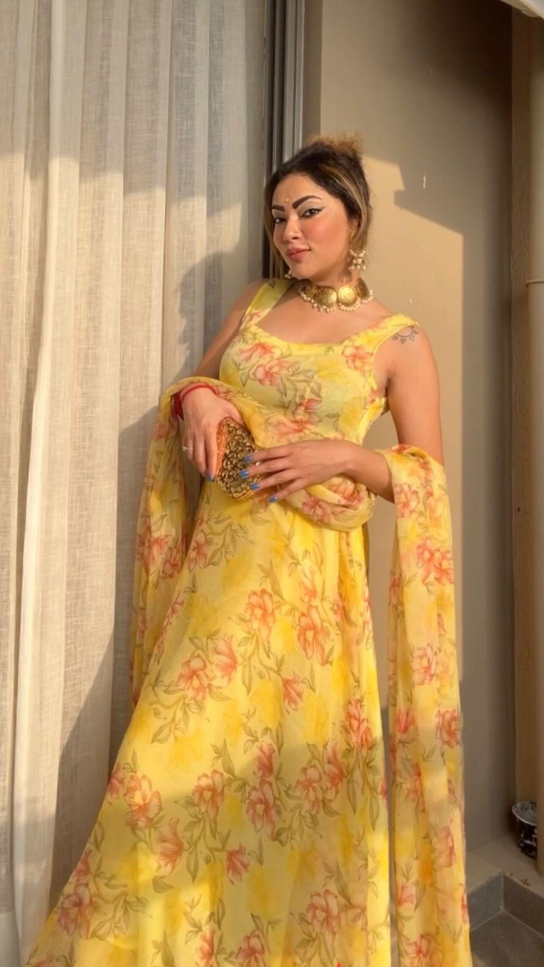 Advaita Yellow Chiffon Anarkali Set