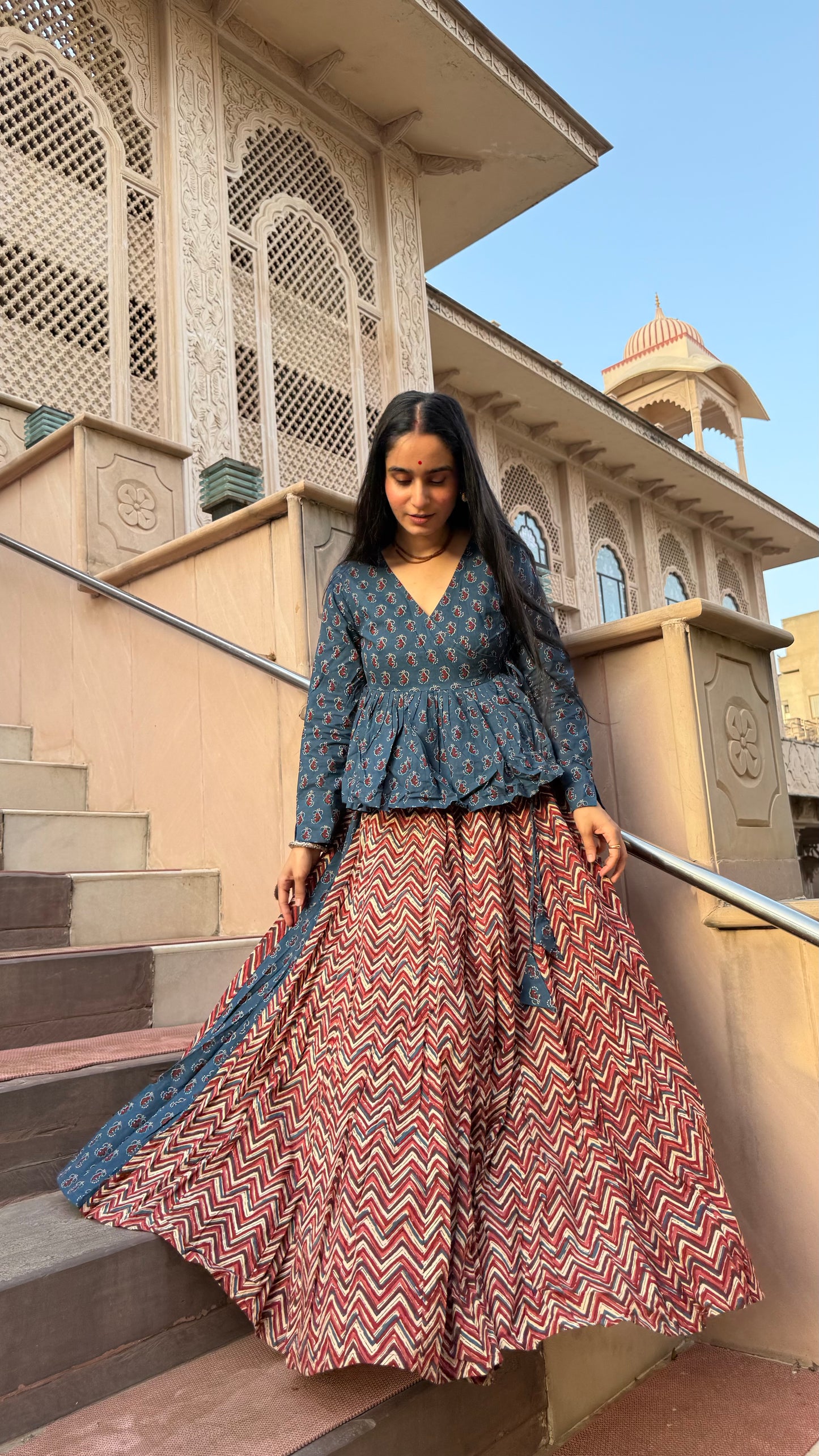 Gunjan Ajrakh Peplum Skirt Set
