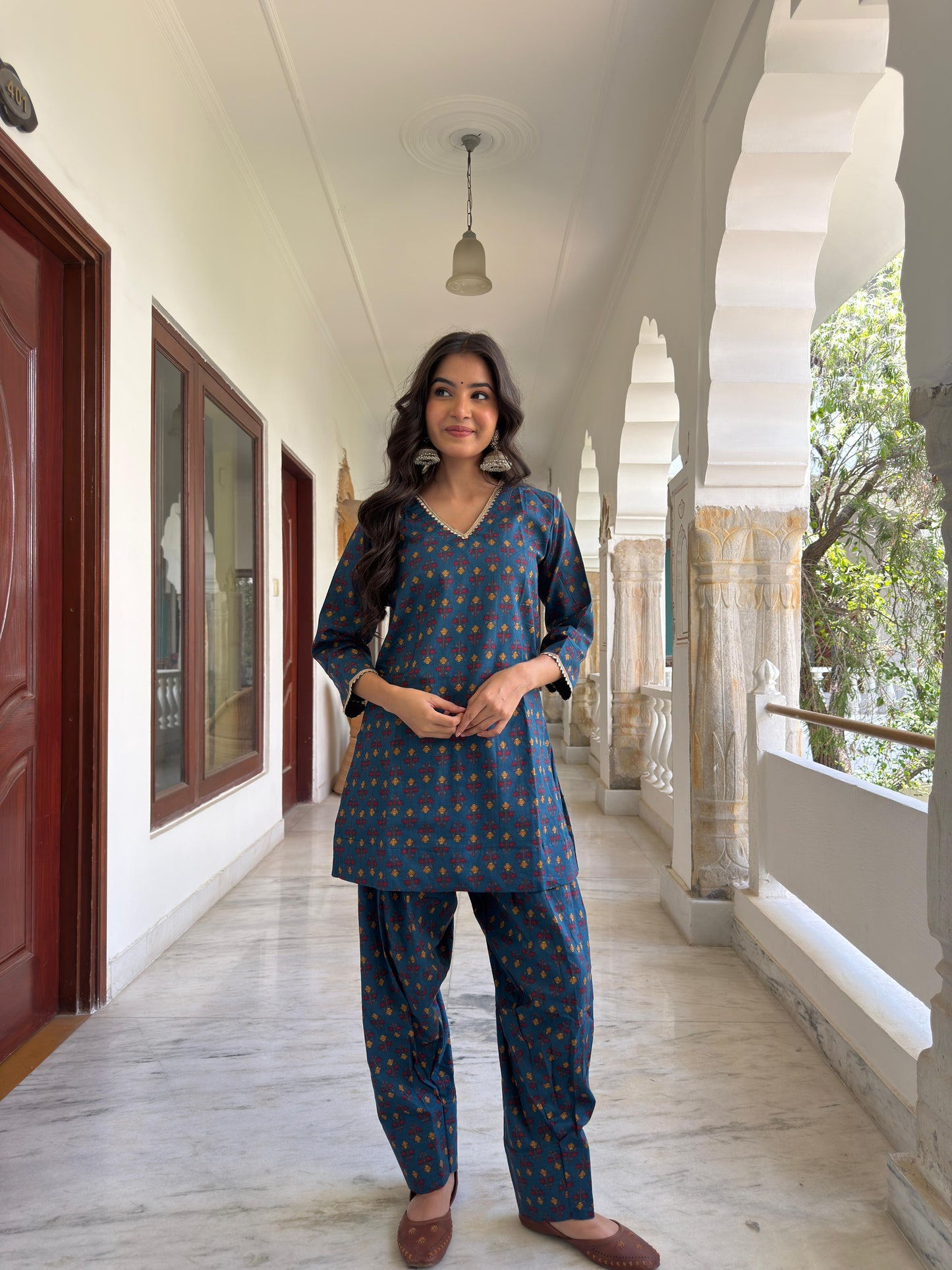 Roopam Blue Cotton Farshi Set