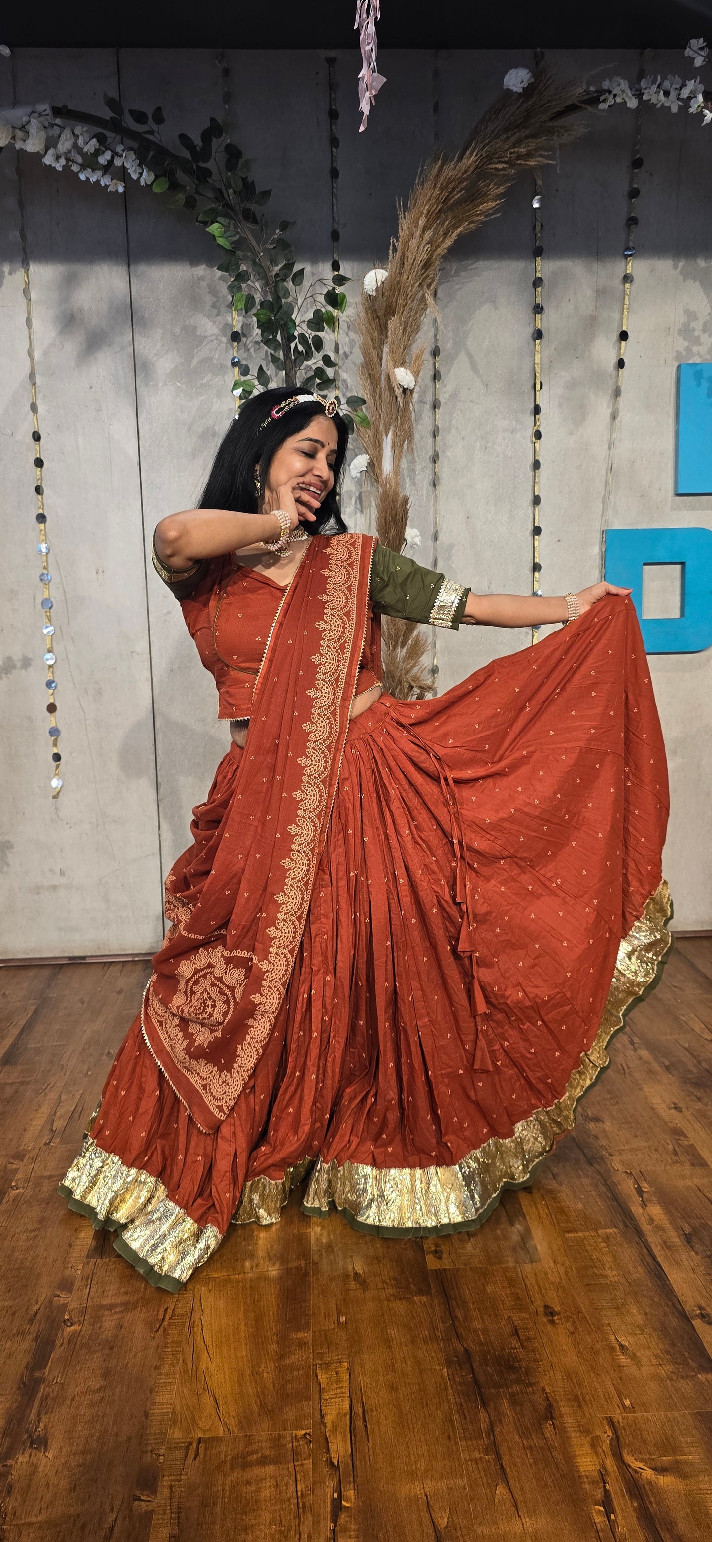 Hridya Rust Bandhani Lehenga Set